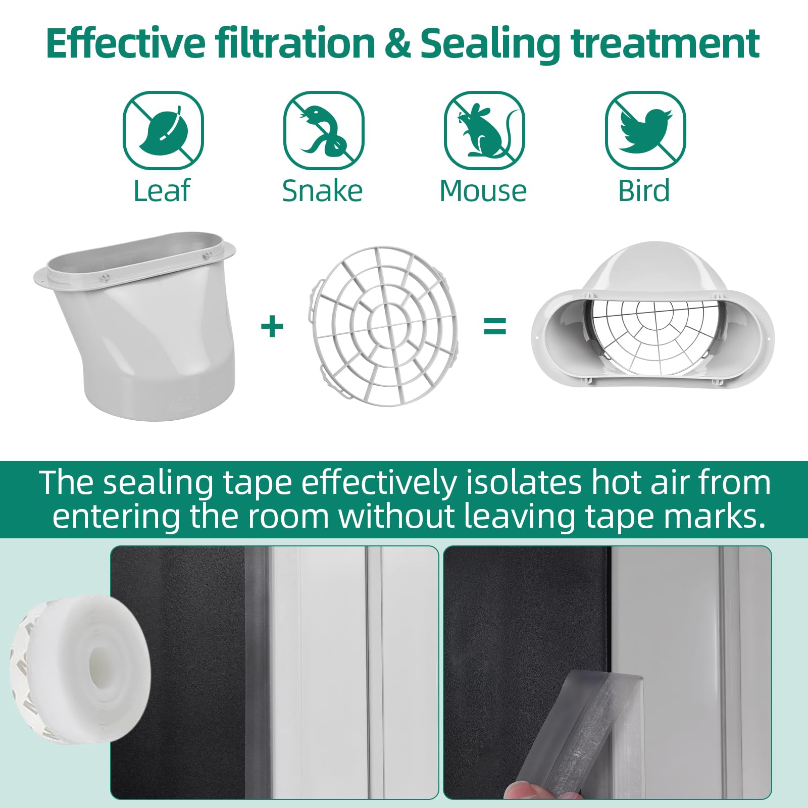 Kit de ventana de aire acondicionado portátil – Kit universal ajustable de ventilación de CA con manguera de escape de 5.9 pulgadas para ventanas deslizantes verticales/horizontales