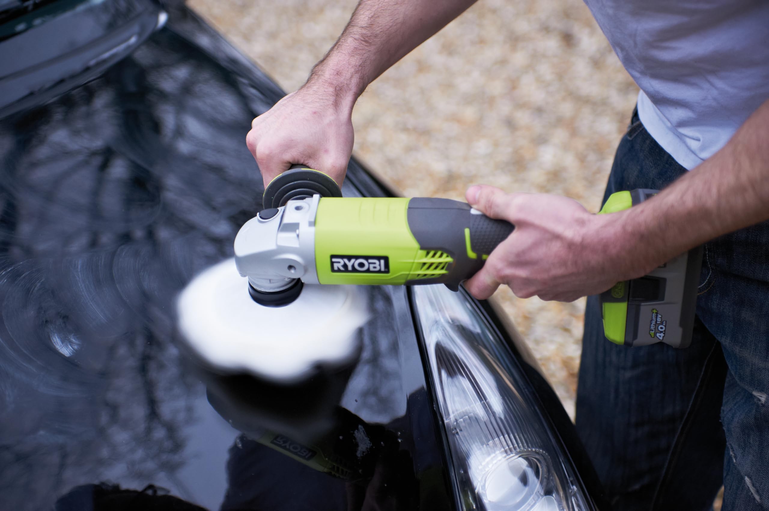 RYOBI - Amoladora Angular Eléctrica Sin Cable 18V ONE+ Ø115mm - Usos en Metal, Piedra, Bloque de Hormigón, Cemento y Mármol - Buena Autonomía - Se Entrega con Accesorios - R18AG-0