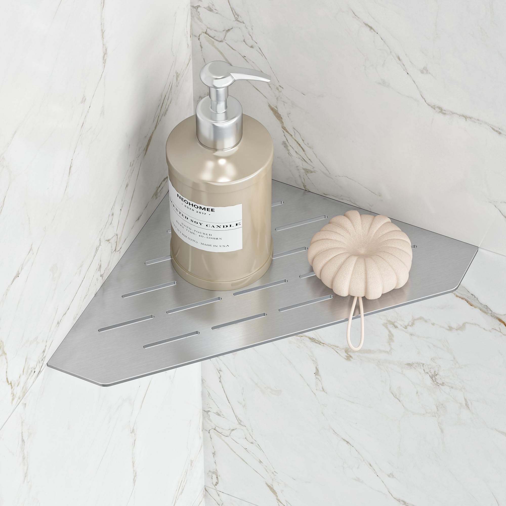 Étagère de douche d'angle sans perçage en inox 304 robuste de 3 mm