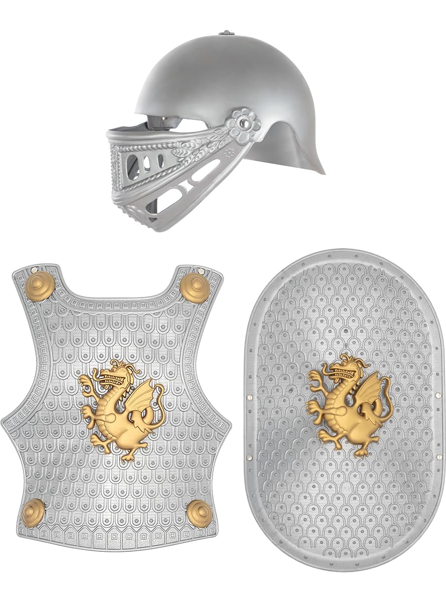 Funidelia | Casco, Escudo y Armadura Medieval para niño Medieval, Edad Media - Disfraz para niños y Divertidos Accesorios para Fiestas, Carnaval y Halloween - Gris/Plateado