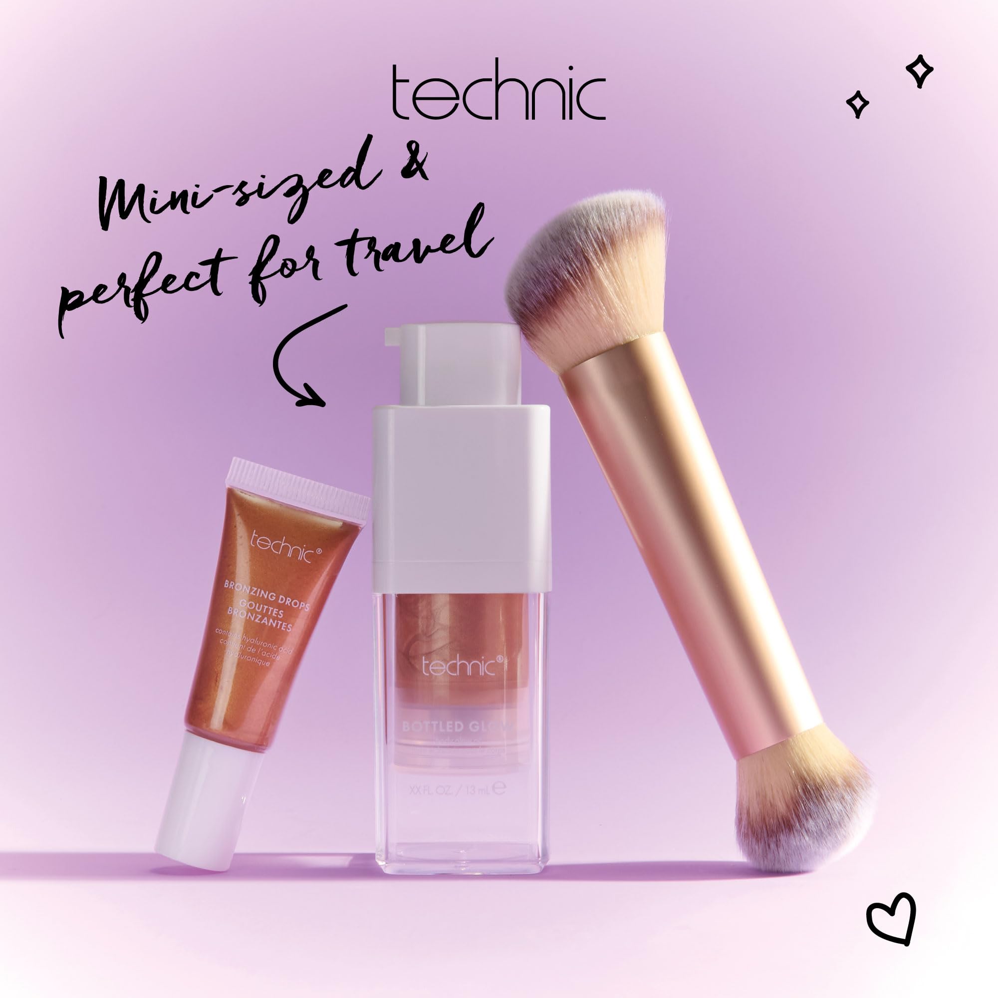 Technic Bronzed Beauty 3-Piece Set - Bronzing Drops, Body Glow Oil & Dual-Ended Brush for Year-Round Radiance - Makeup Gift - Image 4