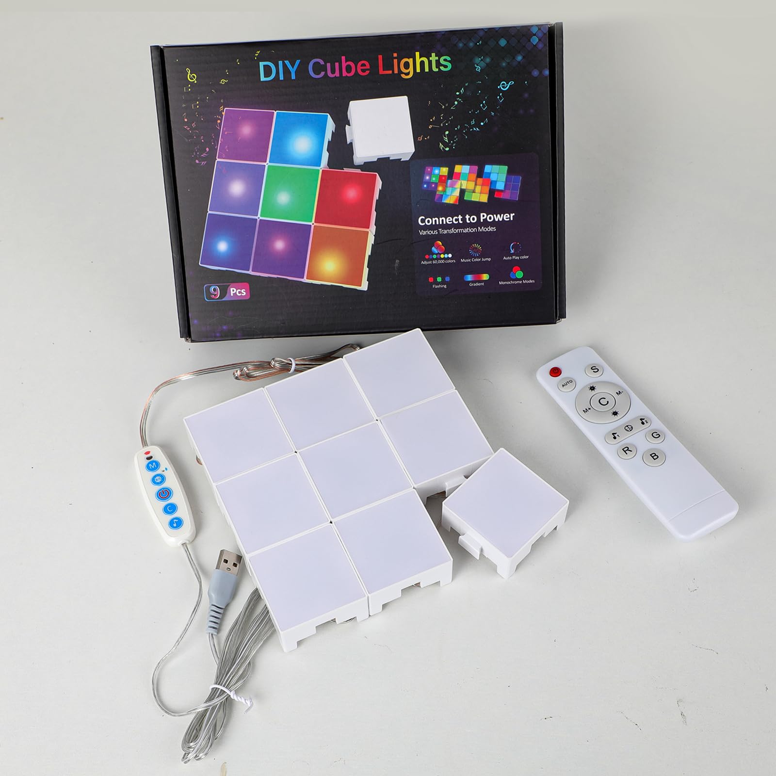 9PCS Wall Light Panel - Smart APP Mini Square RGB Gaming Lights Smart Home Decor with Music Sync Gaming Theme LED Hexagon Light for Kids and Teens Room Playroom Decor (Multi)