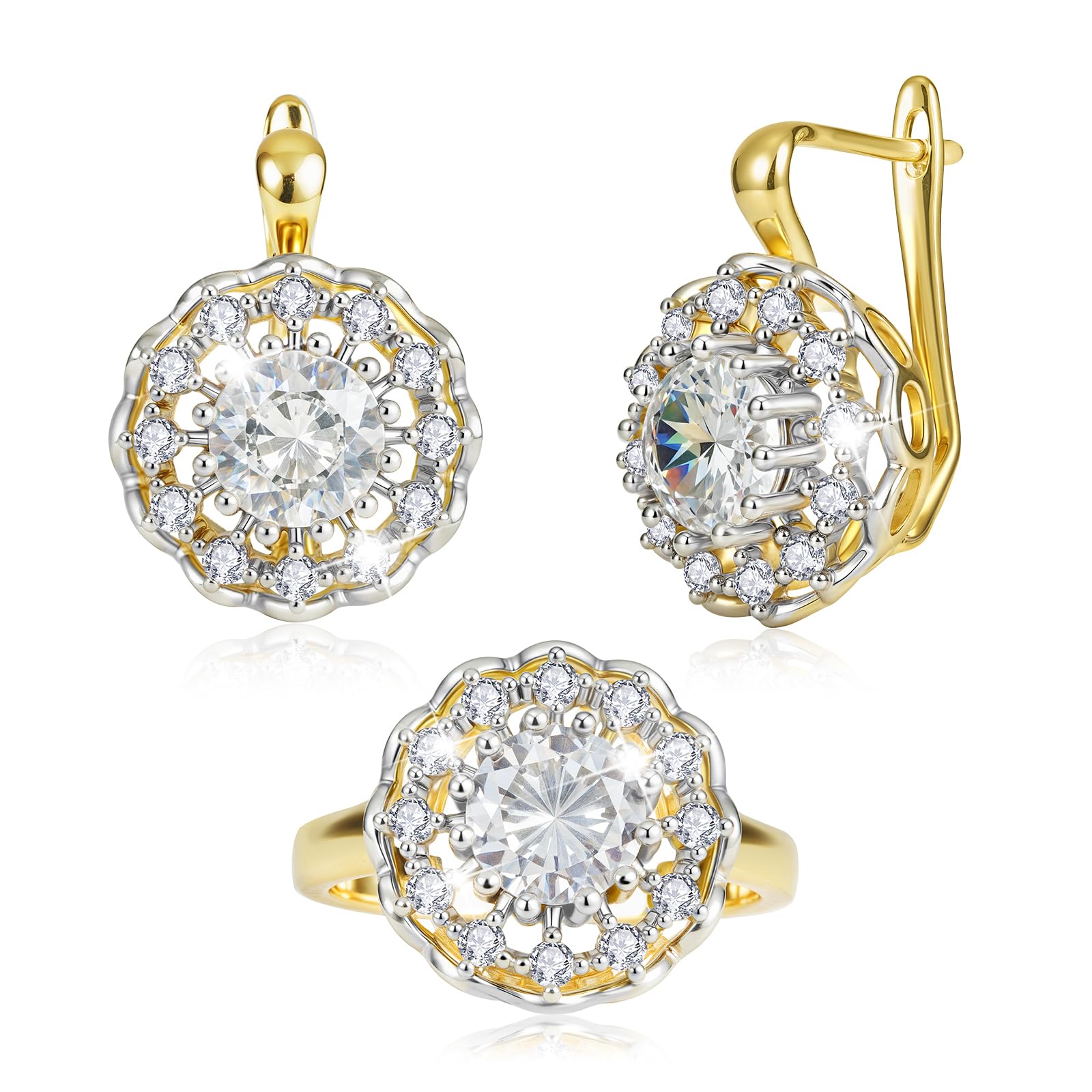 Richapex Set di gioielli da donna, set di orecchini a cerchio in oro 18 carati, set di orecchini con zaffiro, set di anelli, regalo per feste di fine anno per mamma, amica, moglie