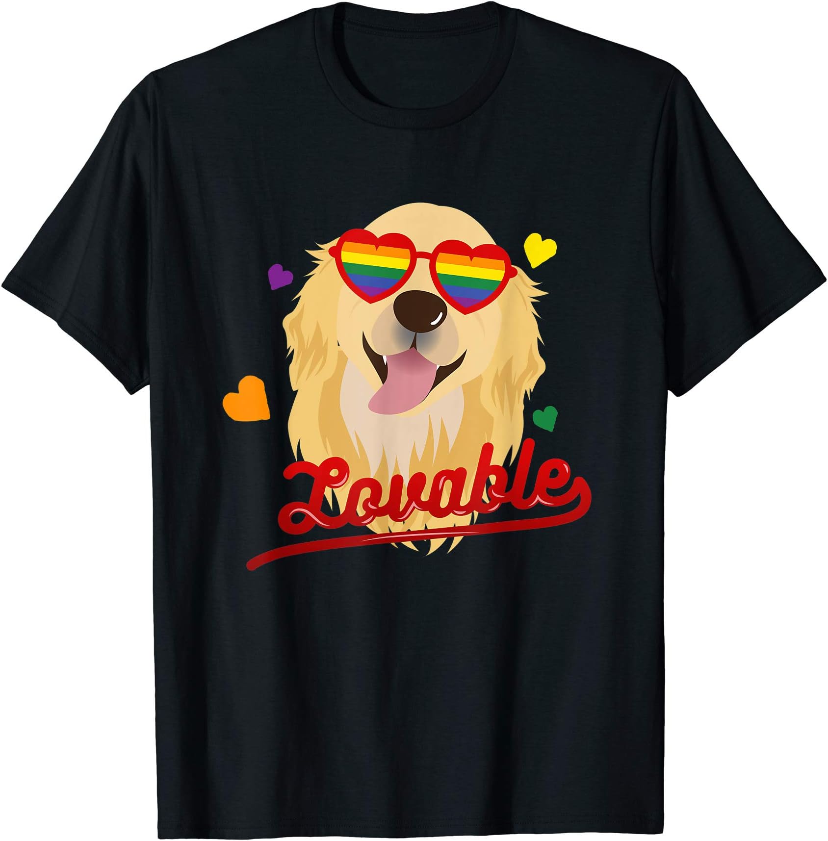 Golden Retriever Gay Pride LGBT Lovable Puppy Dog Sunglasses T-Shirt