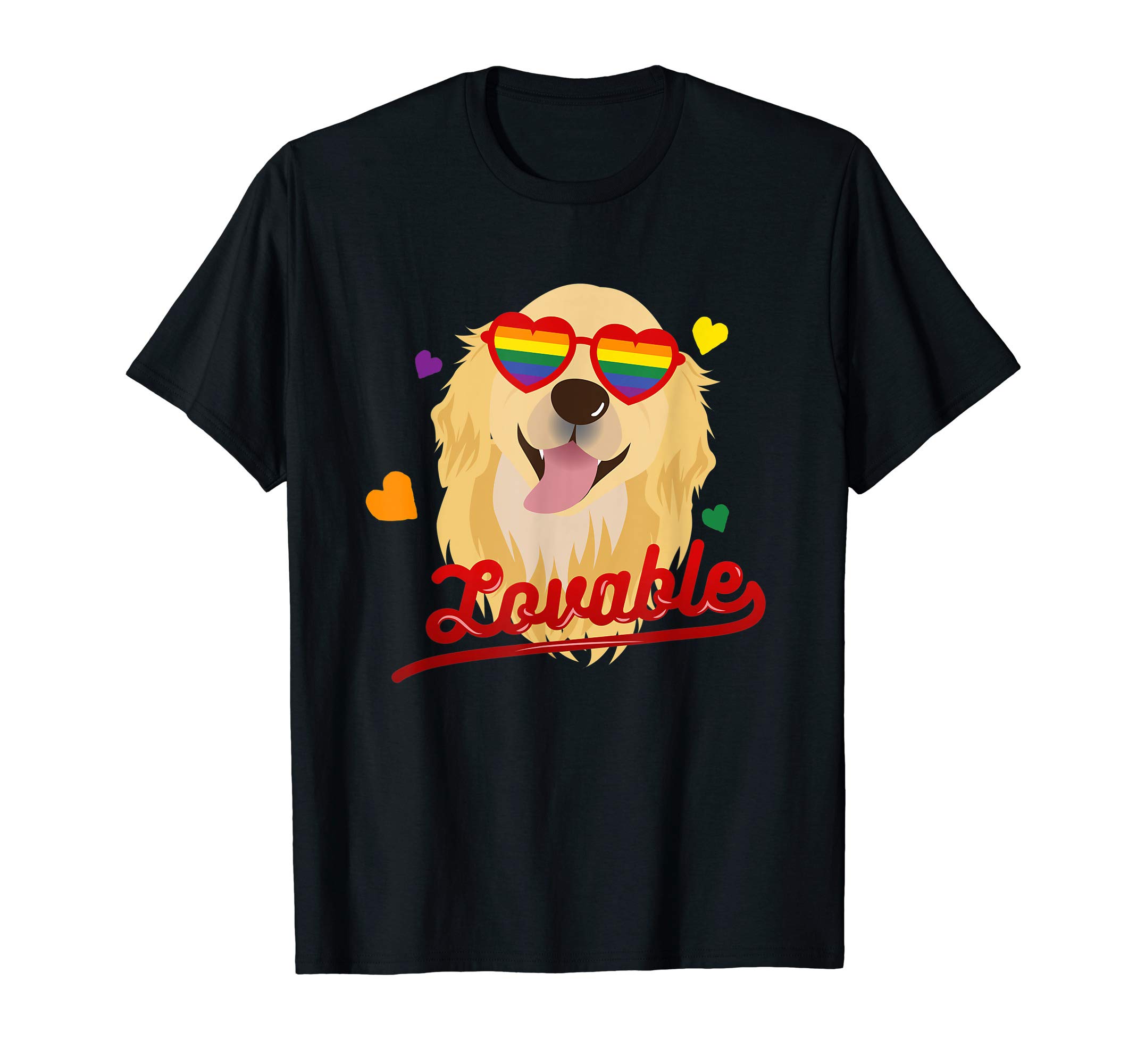 Golden Retriever Gay Pride LGBT Lovable Puppy Dog Sunglasses T-Shirt