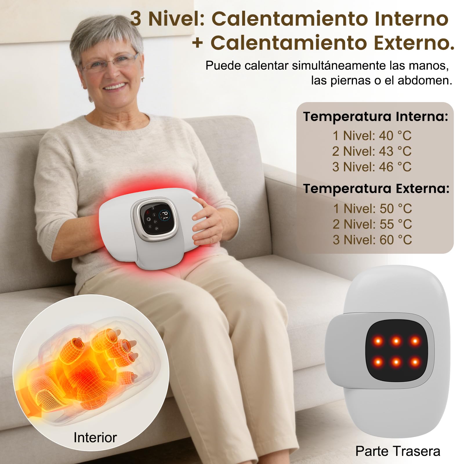 Masajeador de Manos, Masajeador Mano con 3 Mode 3 Velocidades de Compresión por Airbag, Masaje para Calor, MuñEcas con Función de Memoria, con Luz Roja, Azul Y Verde, Alivia El Dolor