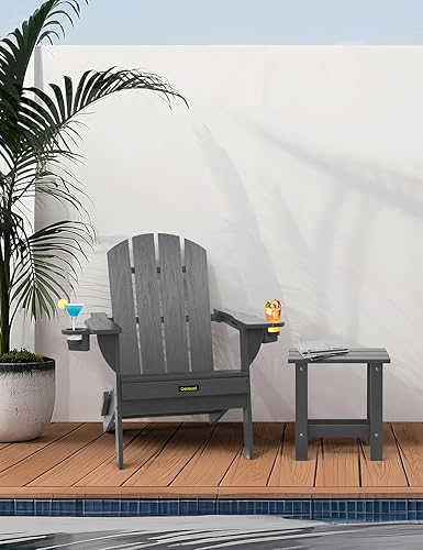 Miniatura 5 de Juego de 2 sillas Adirondack plegables de plástico texturizado de madera con 2 portavasos, sillas Adirondack de polietileno de alta densidad
