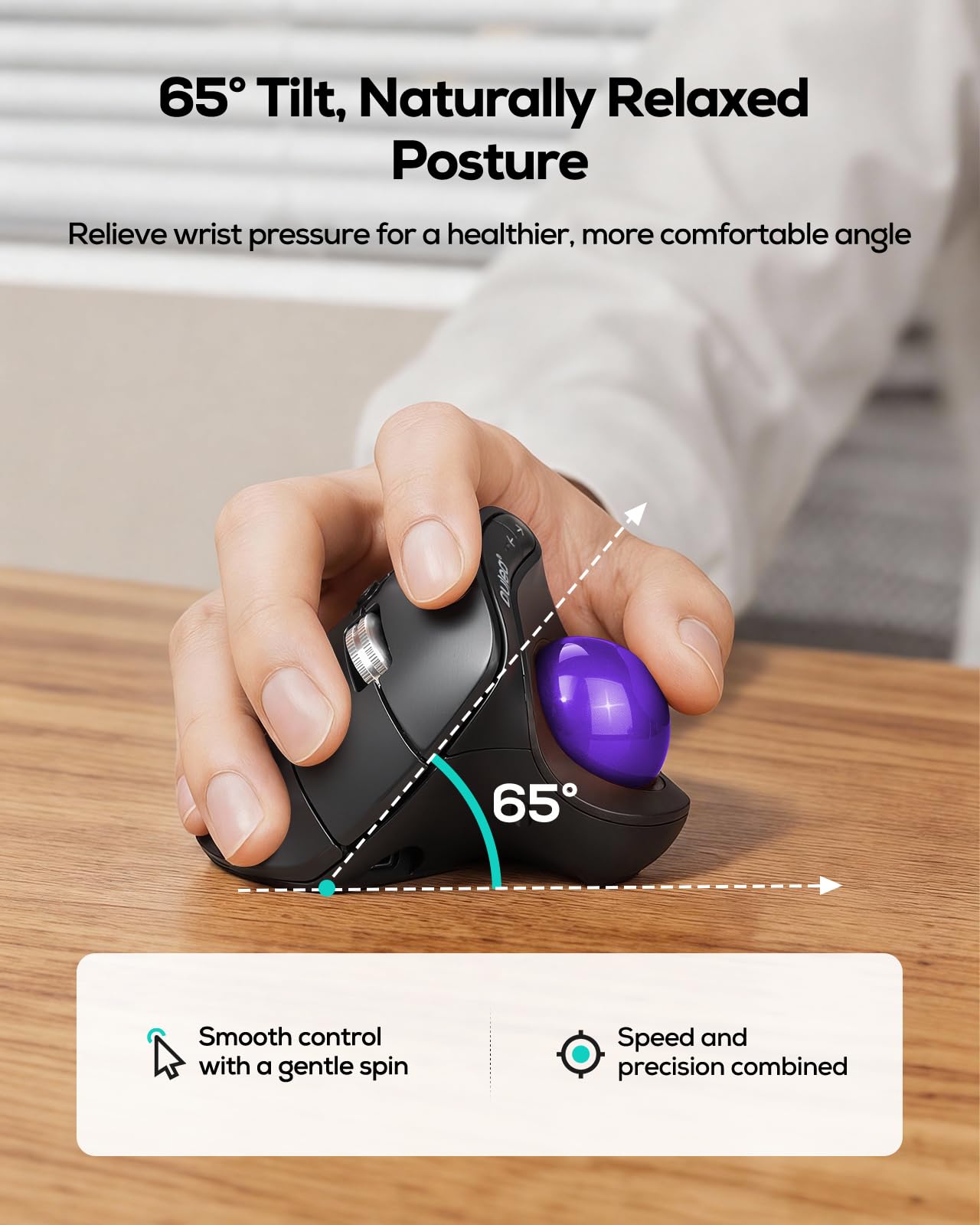 Nulea M514 Souris Trackball Verticale, Ergonomique sans Fil à Contrôle du Pouce, Cliques Silencieux, Connexion 3 Appareils (Bluetooth & USB), Rechargeable pour PC/Mac/Laptop/Tablet, Violet