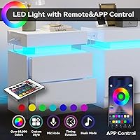 Vista 5 de LIKIMIO Night Stand Set of 2, Modern White Nightstand with with Charging Station, Bedside Tables with LED Light and Drawers, End Table for Bedroom