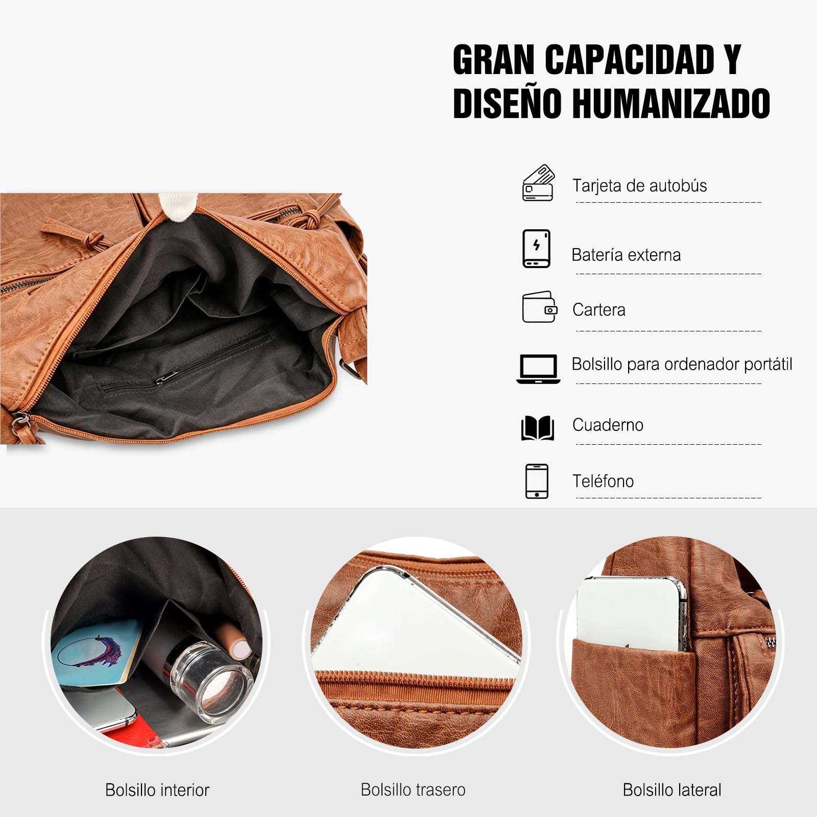 FANDARE Casual Bolsos de Mujer Bandolera Vintage Bolso Hombro Cruzado Impermeable PU Cuero para Viaje Trabajo Escuela Compras Conmutar Crossbody Bag Marrón