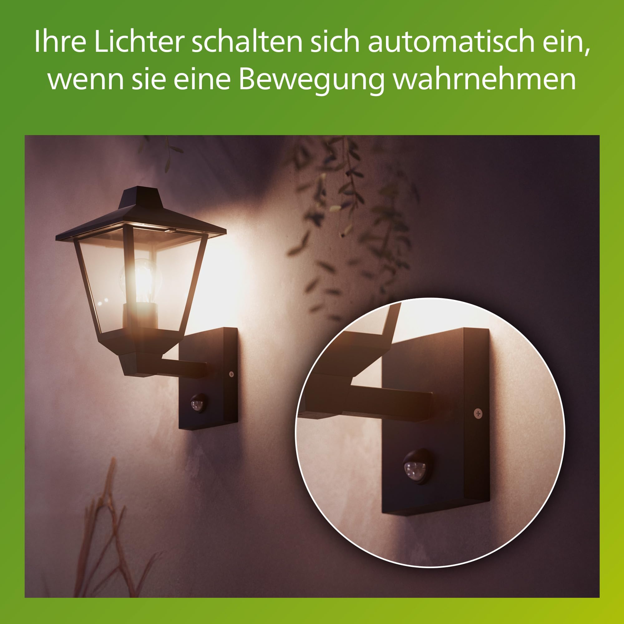 Philips Kinno Außenwandleuchte mit Sensor, Up-Light, Max. 25 Watt, E27-Fassung, Schwarz
