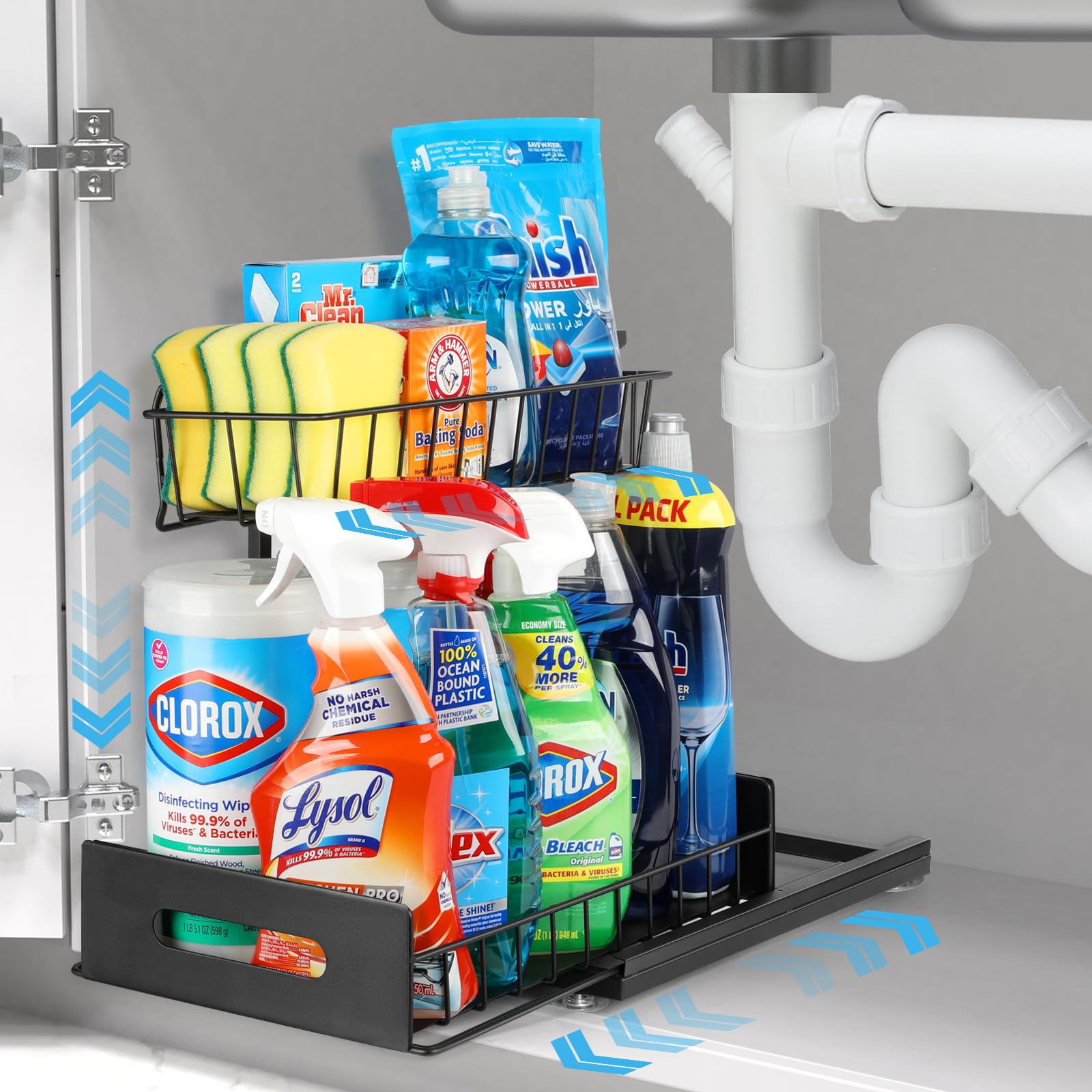 Gxpxlx Metal Under Sink Organizer, LShaped Undersink Storage with Non