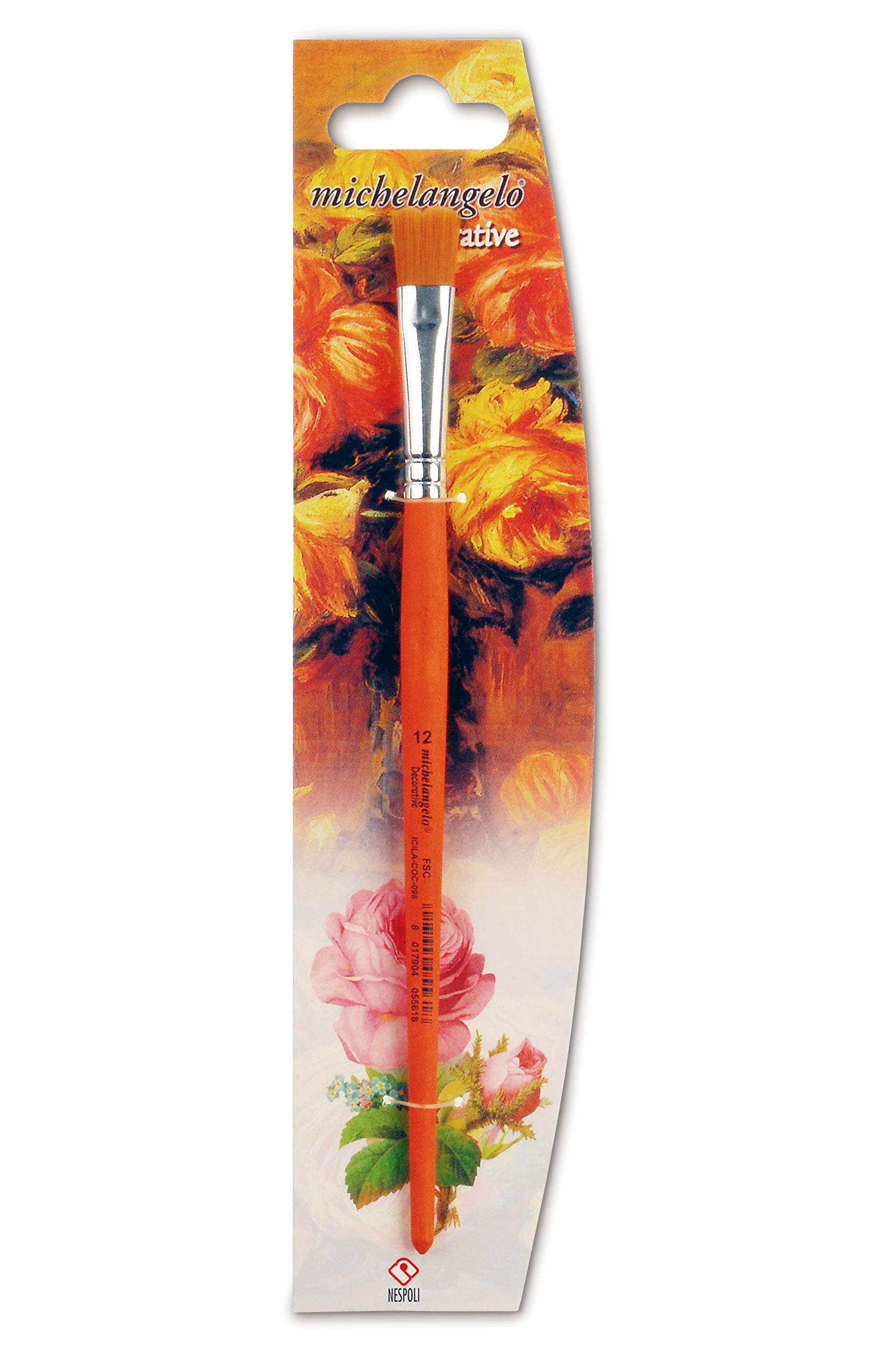 NespoliFlat Decorative Brush, FSC Wood, Teijin Fibre Flower Size 1, Orange, 12