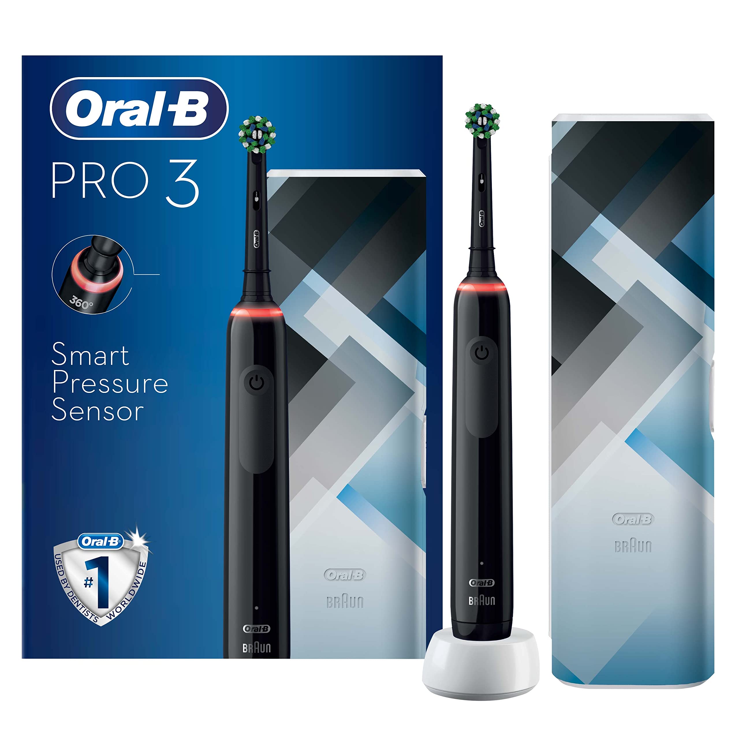 OralB Pro 3 Electric Toothbrush with Smart Pressure Sensor, 1 Cross Action Toothbrush Head