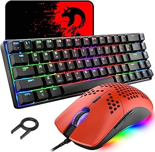 60% Mechanical Mini 68 Key RGB Backlit Wired USB C Gaming Keyboard + Lightweight Rainbow Backlight 6400 DPI Honeycomb Mouse + Mouse Pad Compatible With PS4,PS5,Xbox,PC,Laptop,MAC - Blue Switch