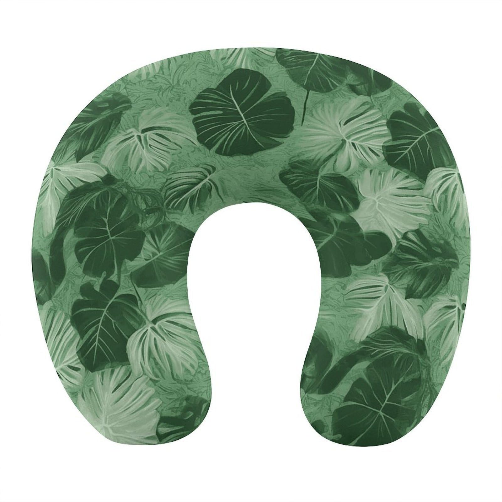 Btcowzrv Style Green Tropical Leaves U Shaped Neck Pillow Travel Pillows