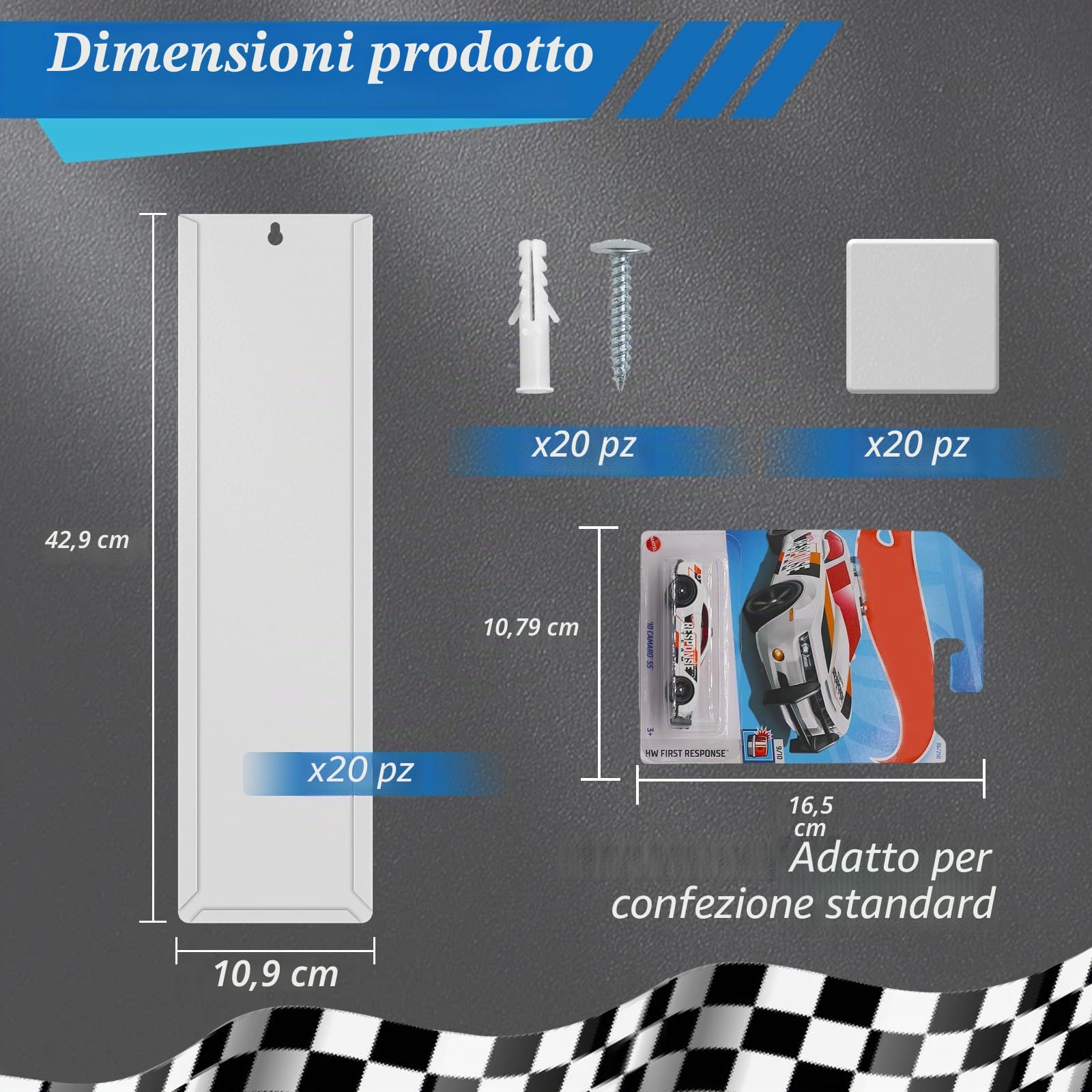 20 vetrina per auto, montaggio a parete, compatibile con Match-Box Hot-Wheels per imballaggio, modellino auto, vetrina per display