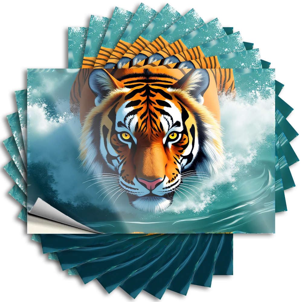 Fzfn Colour Lettering Sticker Coffee Peel And Stick - Tiger Emerging From Water. Case New Waterproof Vinyl For Mold(6X9cm)