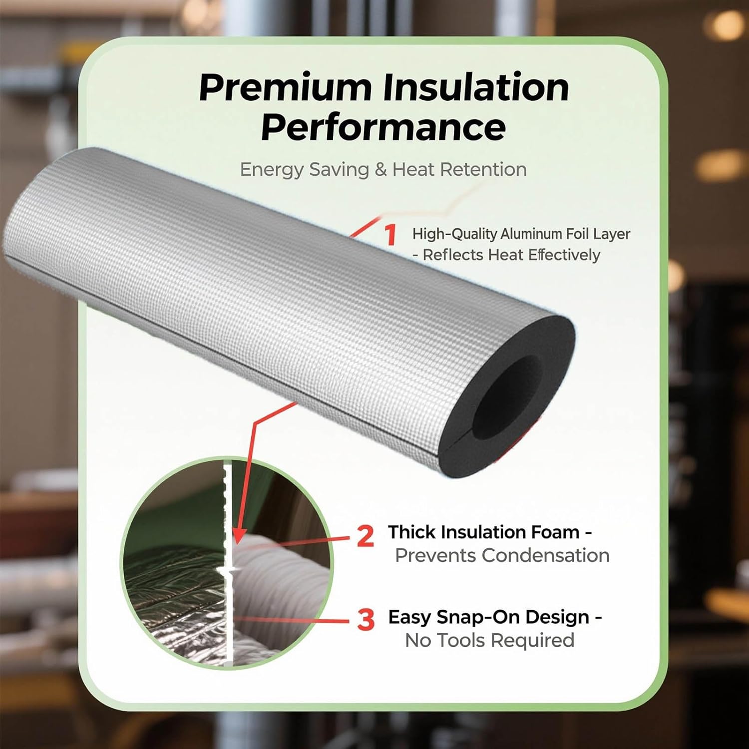 Winter Insulation Tape，Water Pipe Insulation，Fire Retardant，Foam Tubing Heat Insulated Pipe，Anti -Freezing/Insulation/Flame Retardant, Lagging(ID89mmxT20mmx0.95m)