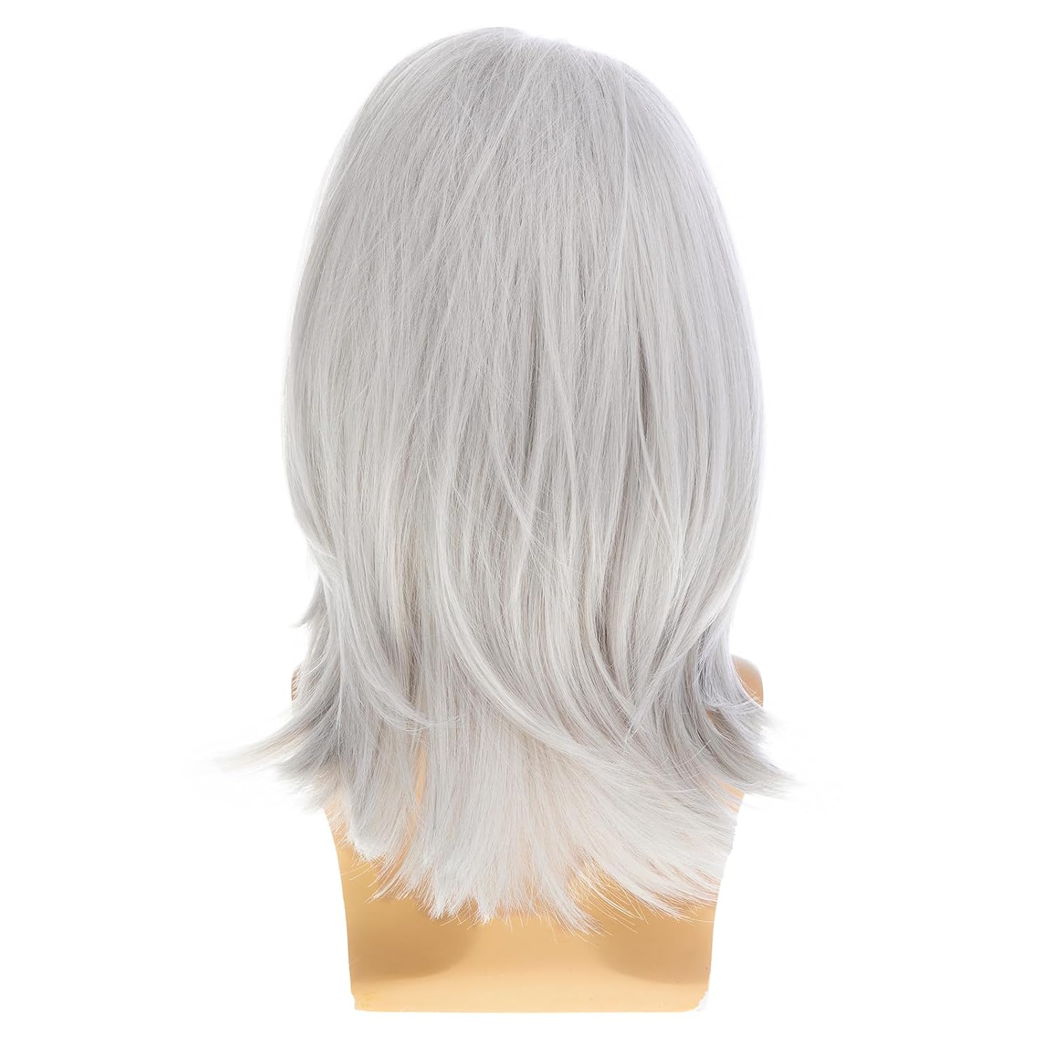 Mens Grey White Wig Medium Long Straight Synthetic Natural Cosplay Halloween Costume Party Wig,16inch