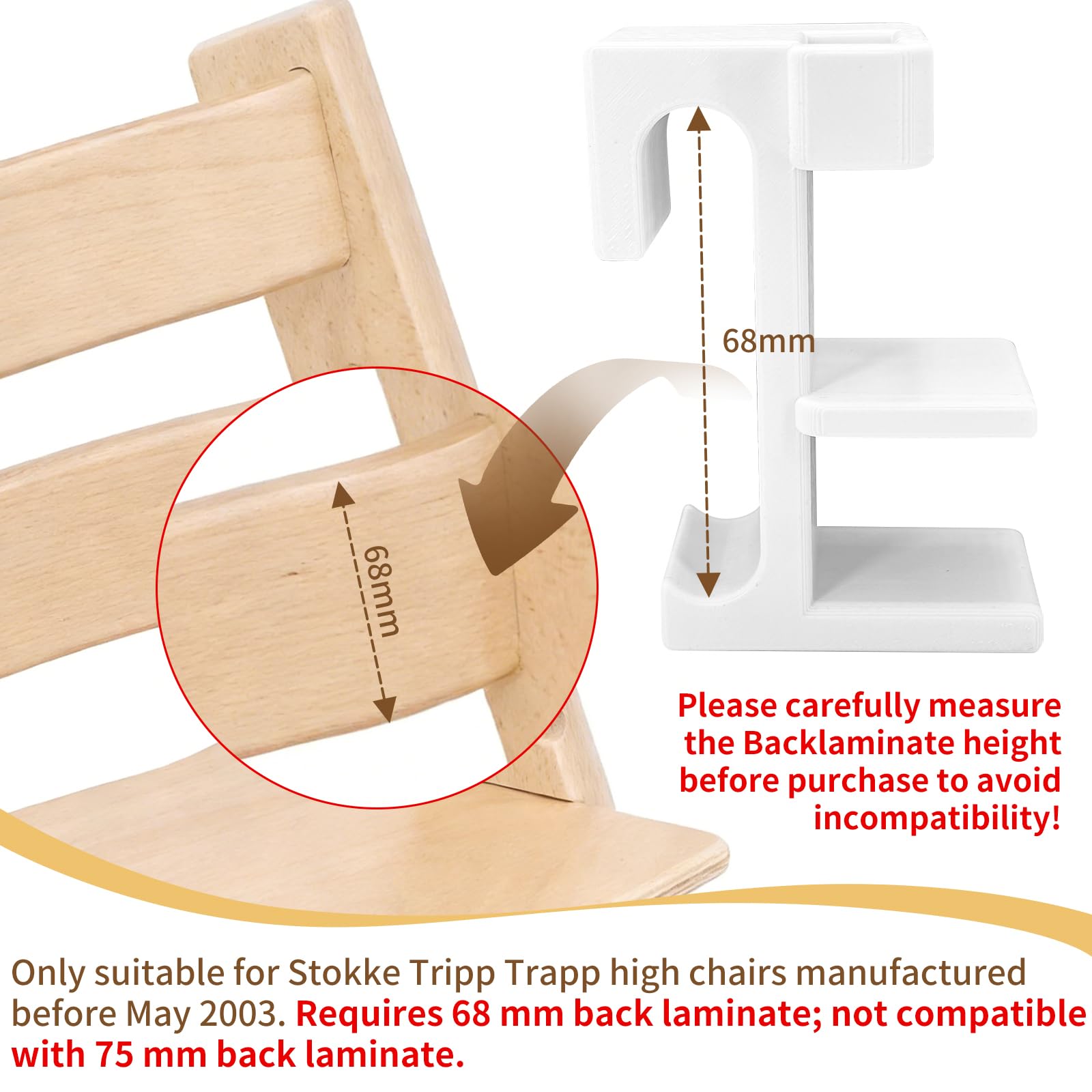 Adaptery Baby Set do Stokke Tripp Trapp - Zestaw 2 Adapterów Kompatybilnych z Krzesełkami do Tripp Trapp Wyprodukowanymi przed 2003 Rokiem, Poprzeczka 68 mm, do Codziennego Użytku z Tacką i Stolikiem
