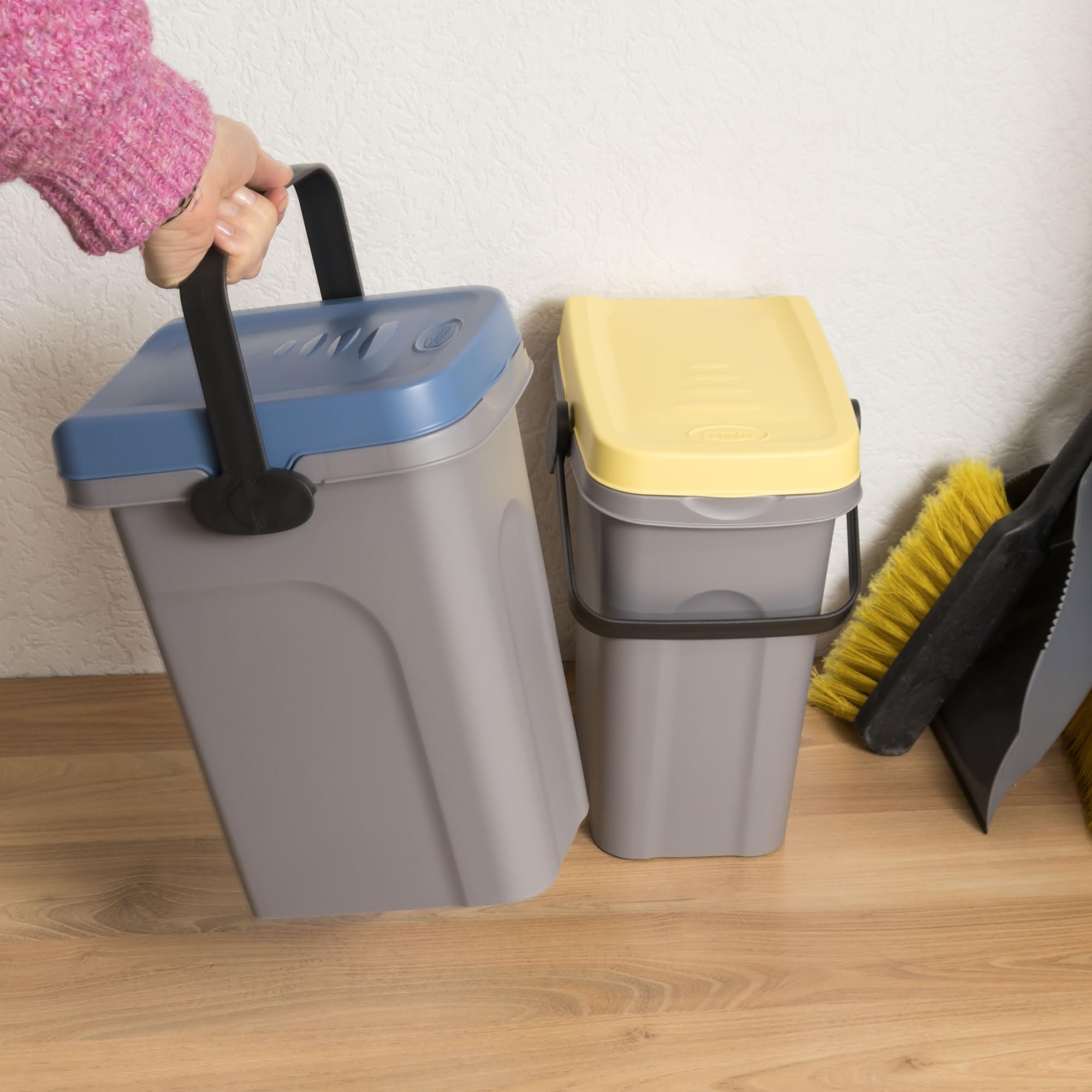 2x 7 Liter Windeleimer Geruchsdicht Blau und Gelb, Biomülleimer Küche, Bio Mülleimer Klein verschließbar, Komposteimer Küche, Biomüll Eimer mit Deckel, Abfalleimer Küche, Kleiner Mülleimer mit Deckel