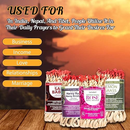 Miniatura 4 de Juego de 3 cuerdas tibetanas de incienso, APPR 135 en cuerdas hechas a mano en Nepal (Rose-Sai Baba- Harey Ram Harey Krishna Set de 3)