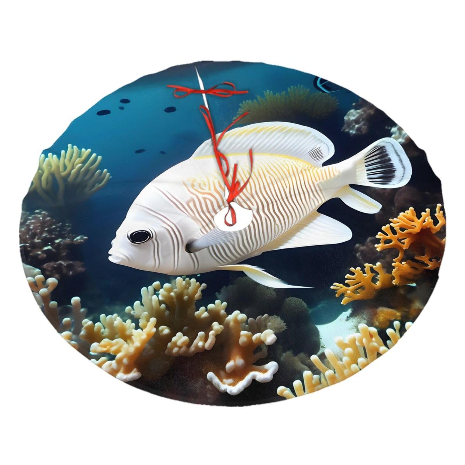 White-Golden Fish Printed Christmas Tree Skirt Christmas Plush Tree Skirt 48 inches (About 112.2 cm) Christmas