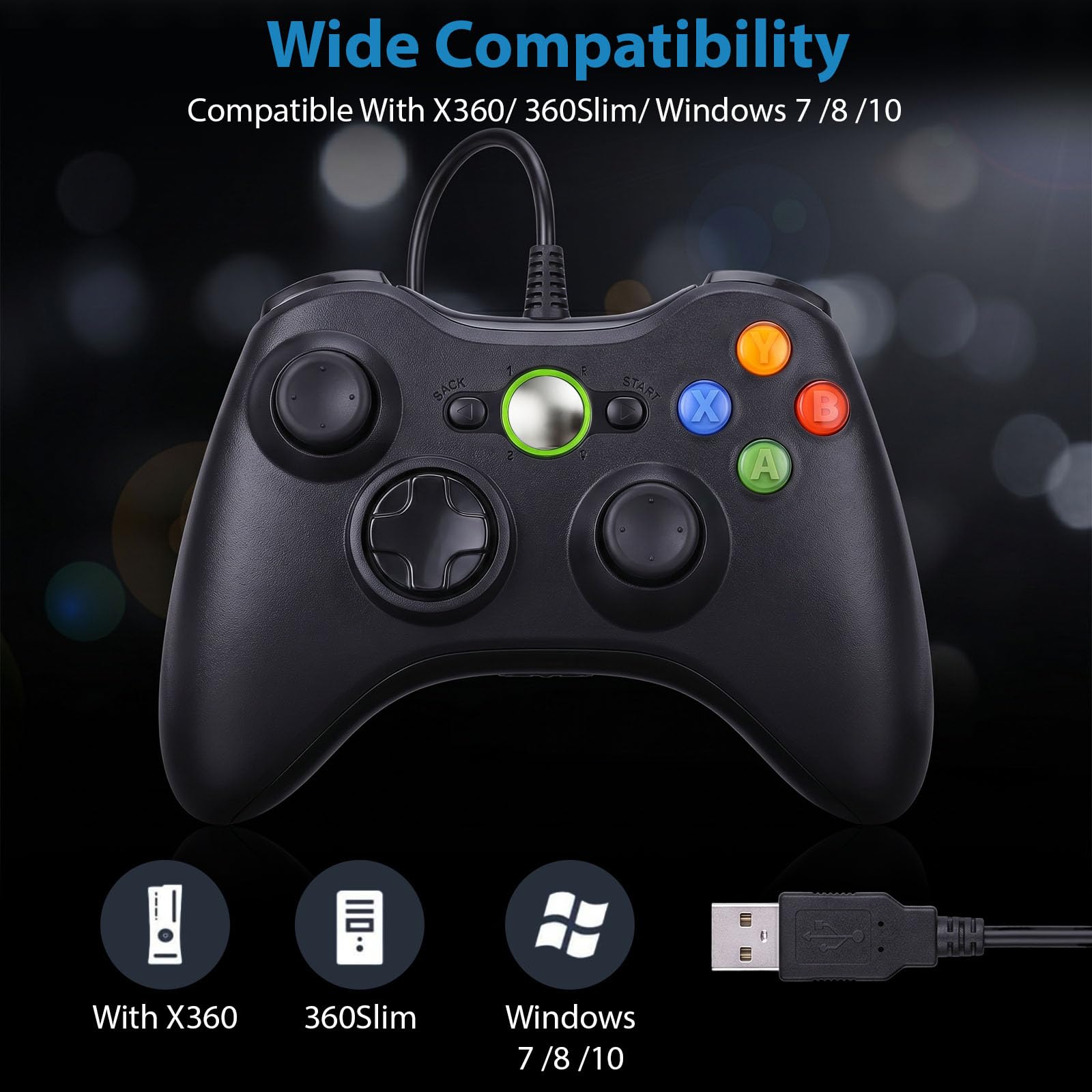 Vexnaro 2 per Controller Compatibile con Xbox 360 Confezione, Joystick Ergonomico und Dual Vibration, Controllo Preciso, Gamepad USB con Cavo, Compatibile con Windows XP/7/8/10