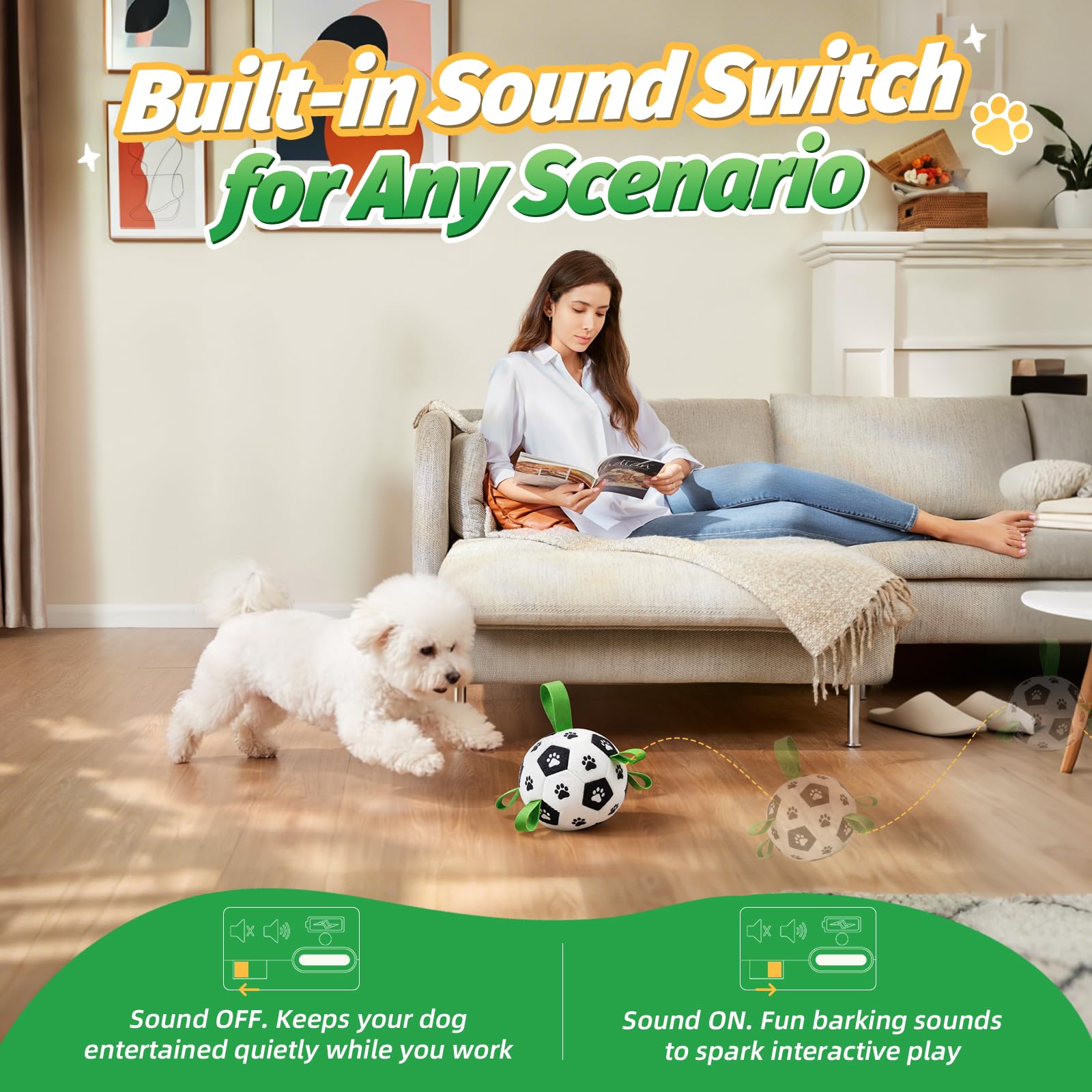 Diman Jouet interactif pour chien : ballon de football pour chien avec sangles, jouets en peluche pour les garder occupés, balles rebondissantes pour chiens de taille moyenne et grande