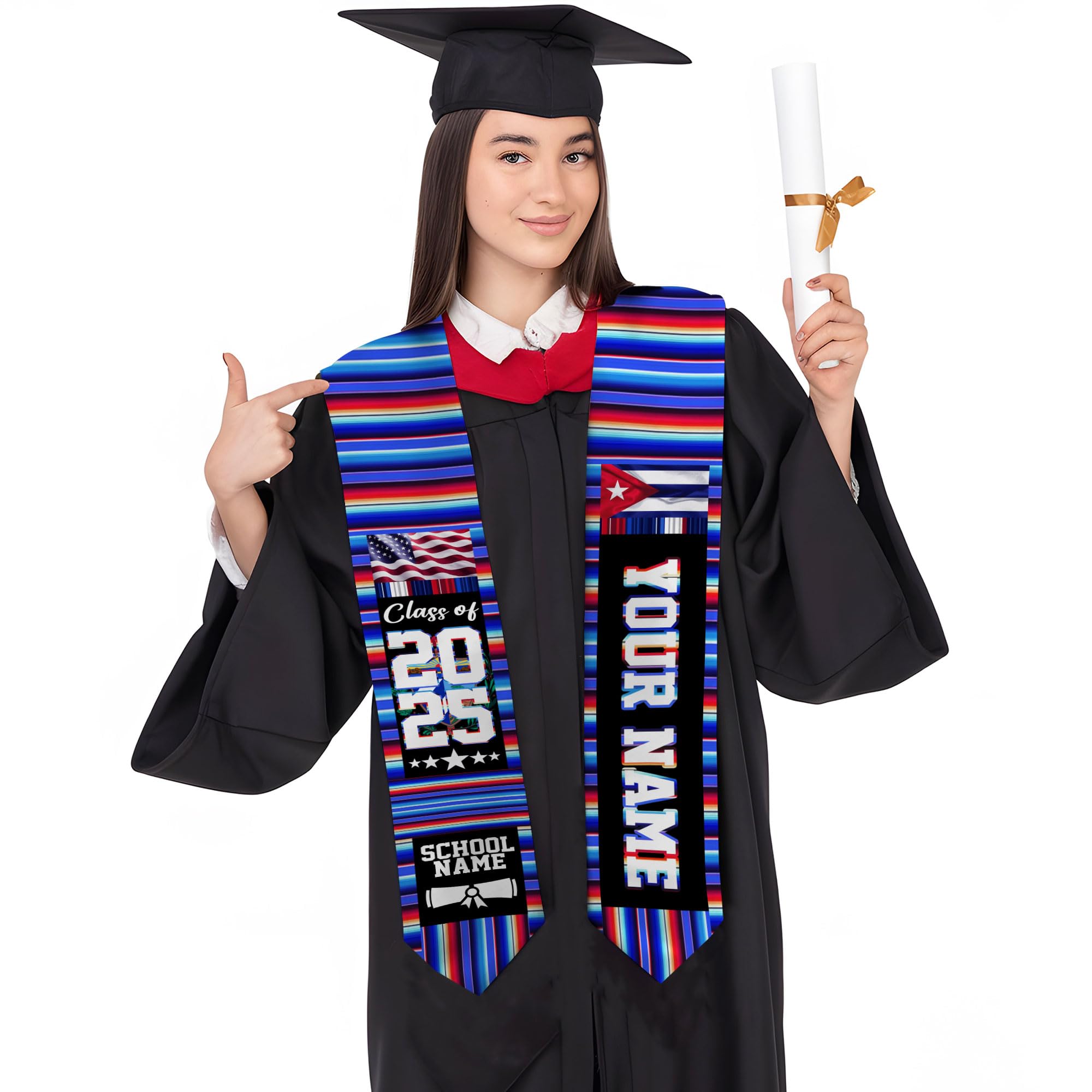MonkeyVan Personalized Cuba Graduation Sash 2025, Custom Cuban American Flag Graduation Sash 2025, Cuban Flag Graduation Stole Cuba3