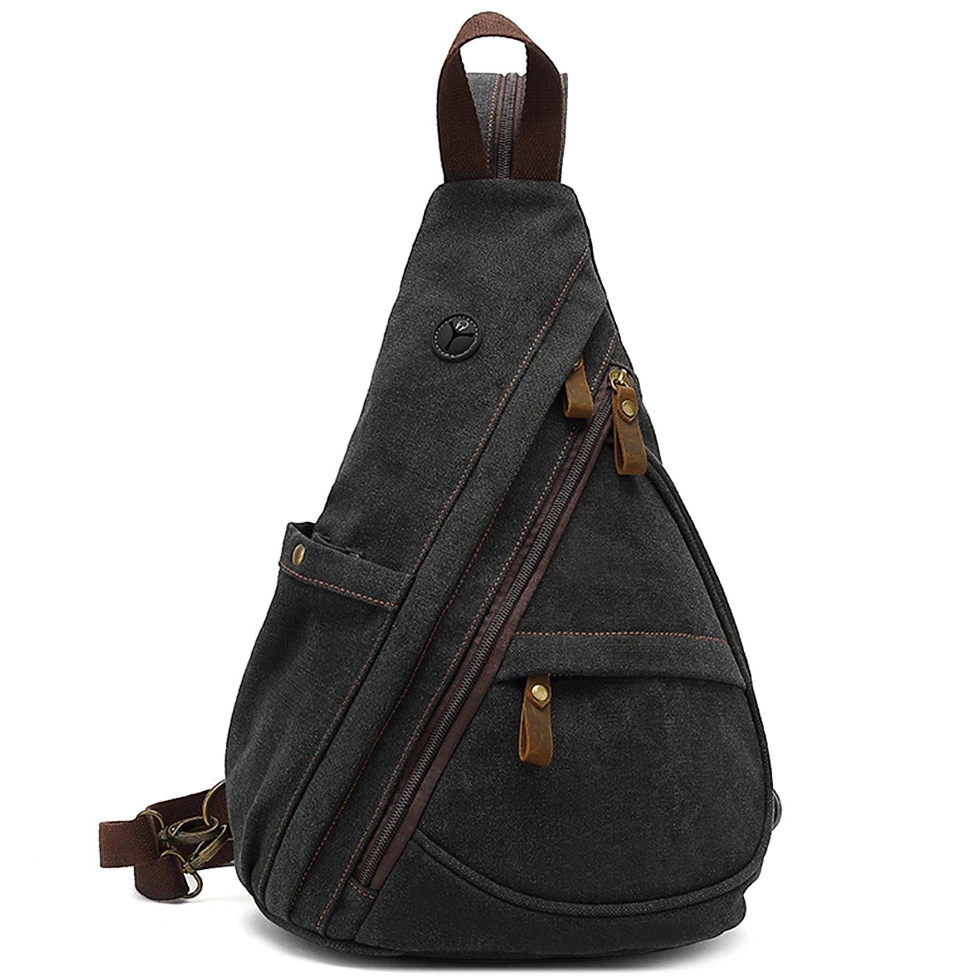VARLIVOO Zaino Monospalla da Uomo Borse a Spalla Sling Bag Crossbody Bag Escursionismo Viaggio Pendolarismo Campeggio Ciclismo Alpinismo Scuola Tela Sling Backpack Nero