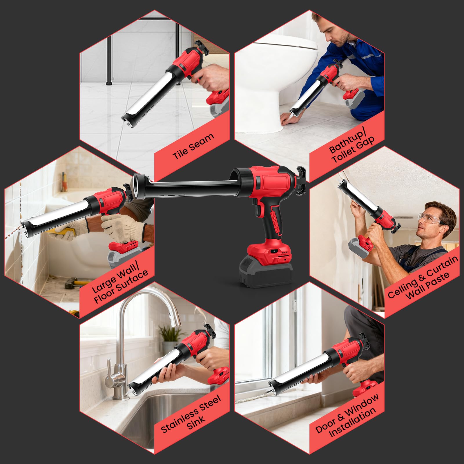 Pistola Selladora Inalámbrica para Milwaukee 18V (sin Batería) | Pistola de Calafateo Eléctrica, 6 Velocidades Ajustables, Pantalla Digital y Luz LED, para Rellenar y Sellar