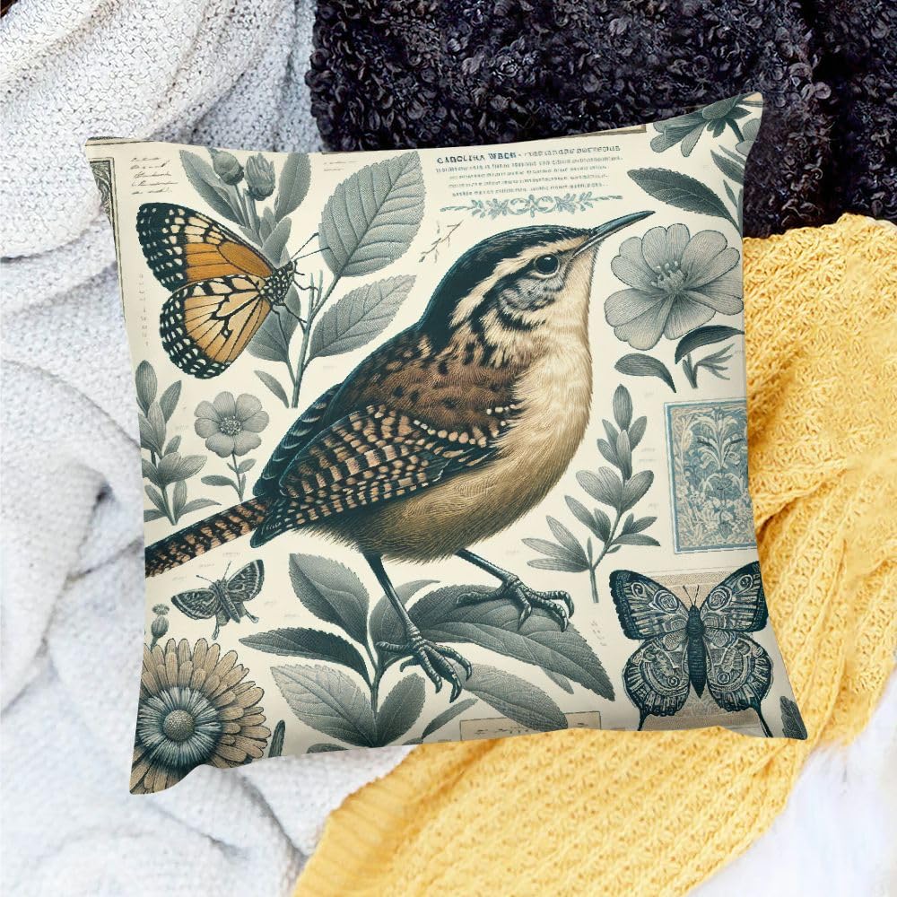 KANXLAN Square Cushion Cover Carolina Wren Butterfly Floral - Home Sofa Couch Decor 18x18in