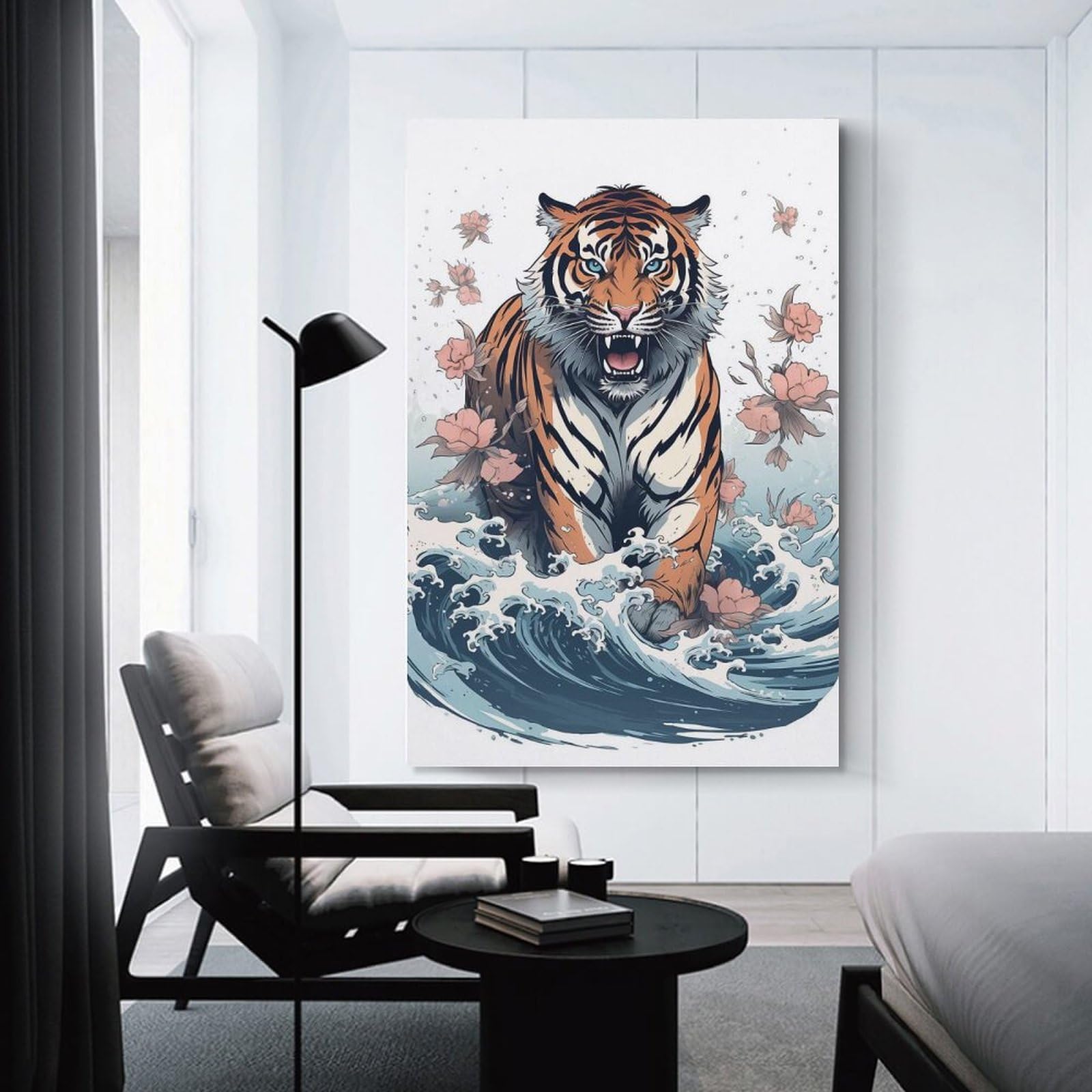 Junmoney Great Wave Tiger Wall Picture Print, 20x30inch(50x75cm), for Gallery Wall Decor And Room Displays, A Versatile Canvas Print for Layering
