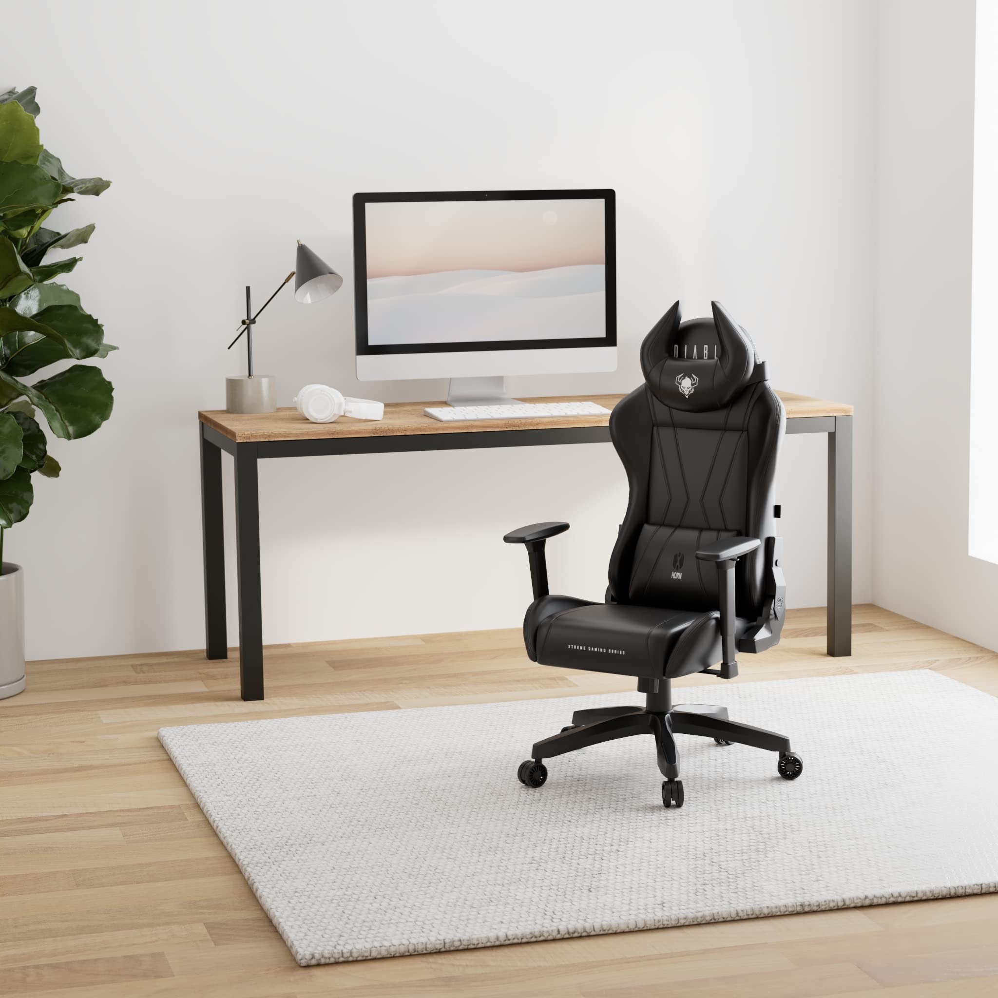 Diablo X-Horn Chaise Gaming Siege Fauteuil Bureau Accoudoirs 3D Design Ergonomique Oreiller Cou Coussin Lombaire Skaï Fonction d'inclinaison Noir Normal (L)