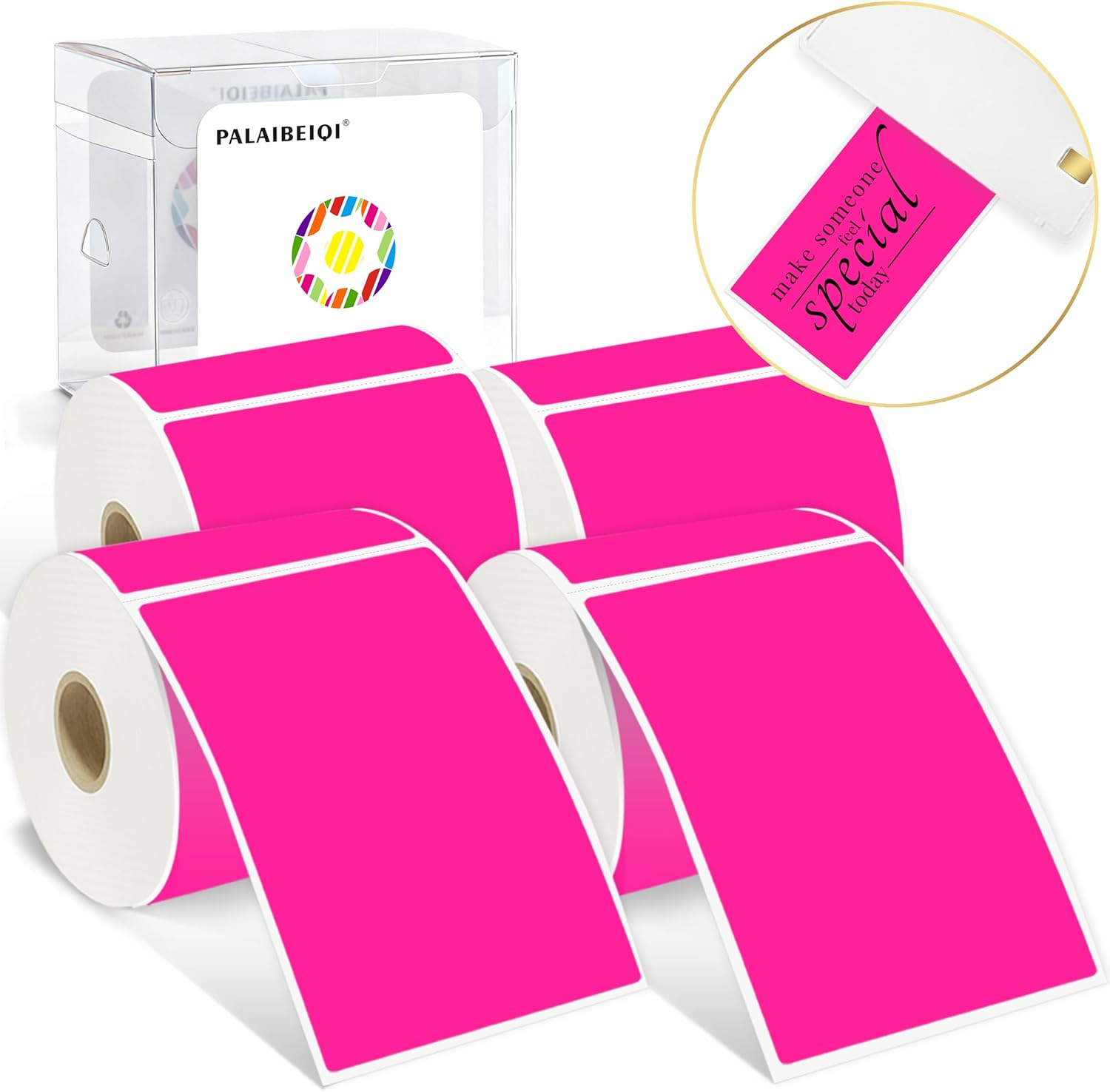 3x5 Inch Thermal Labels,Rectangle Sticker,1200PCS Water Proof Shipping Labels with Strong Adhesive,Compatible with Zebra & Rollo,for Moving Boxes,Inventory,4 Rolls of Fluorescent Pink