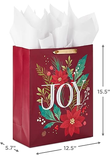 Miniatura 9 de Hallmark Bolsa de regalo mediana de 9 pulgadas con papel de seda (trapezoide rojo con purpurina dorada y cinta) para el día de San Valentín,