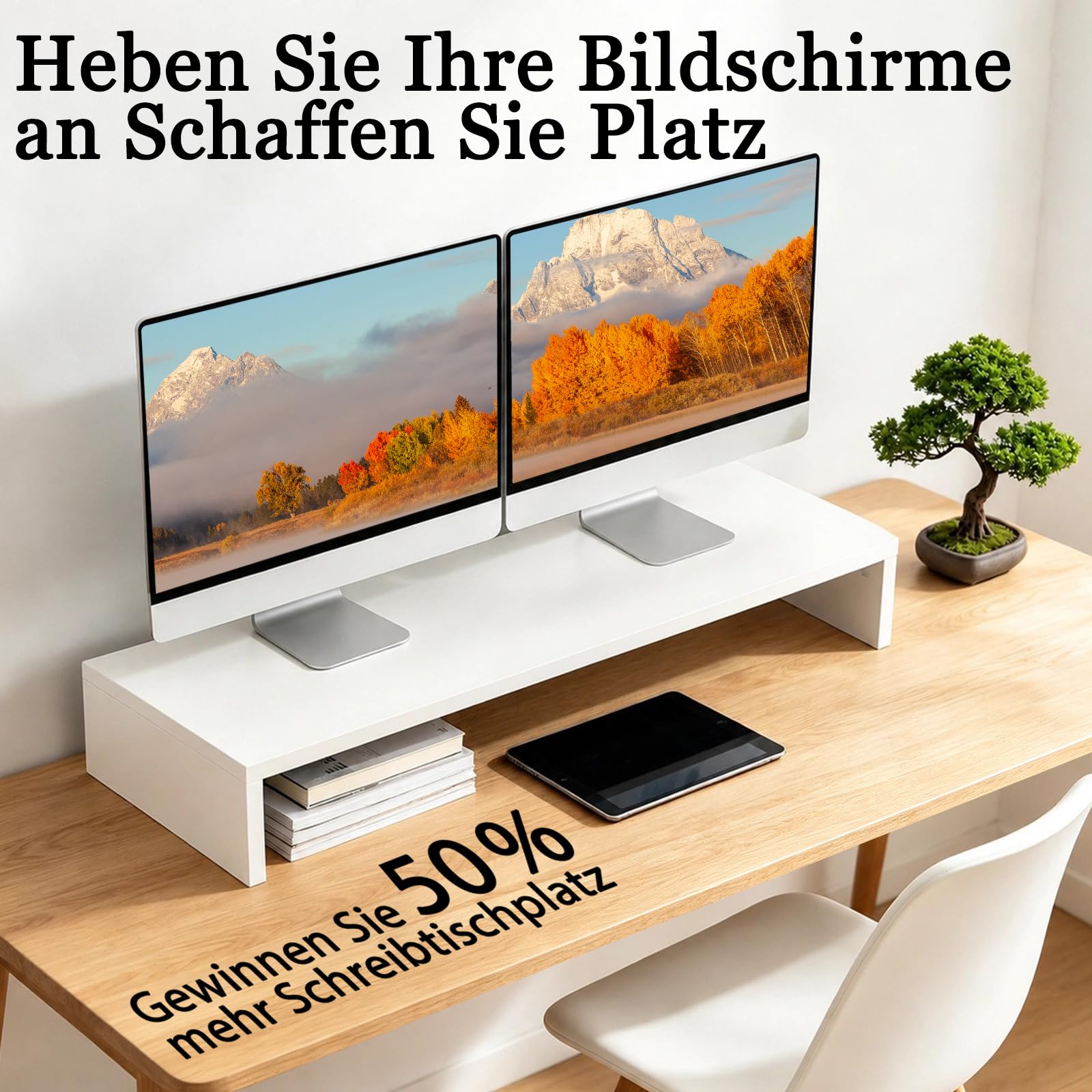 Soporte elevador para monitor y TV, organizador ergonómico de 12 cm de altura para pantallas de hasta 32 pulgadas, diseño de ahorro de espacio 85 x 35 cm (largo x ancho)