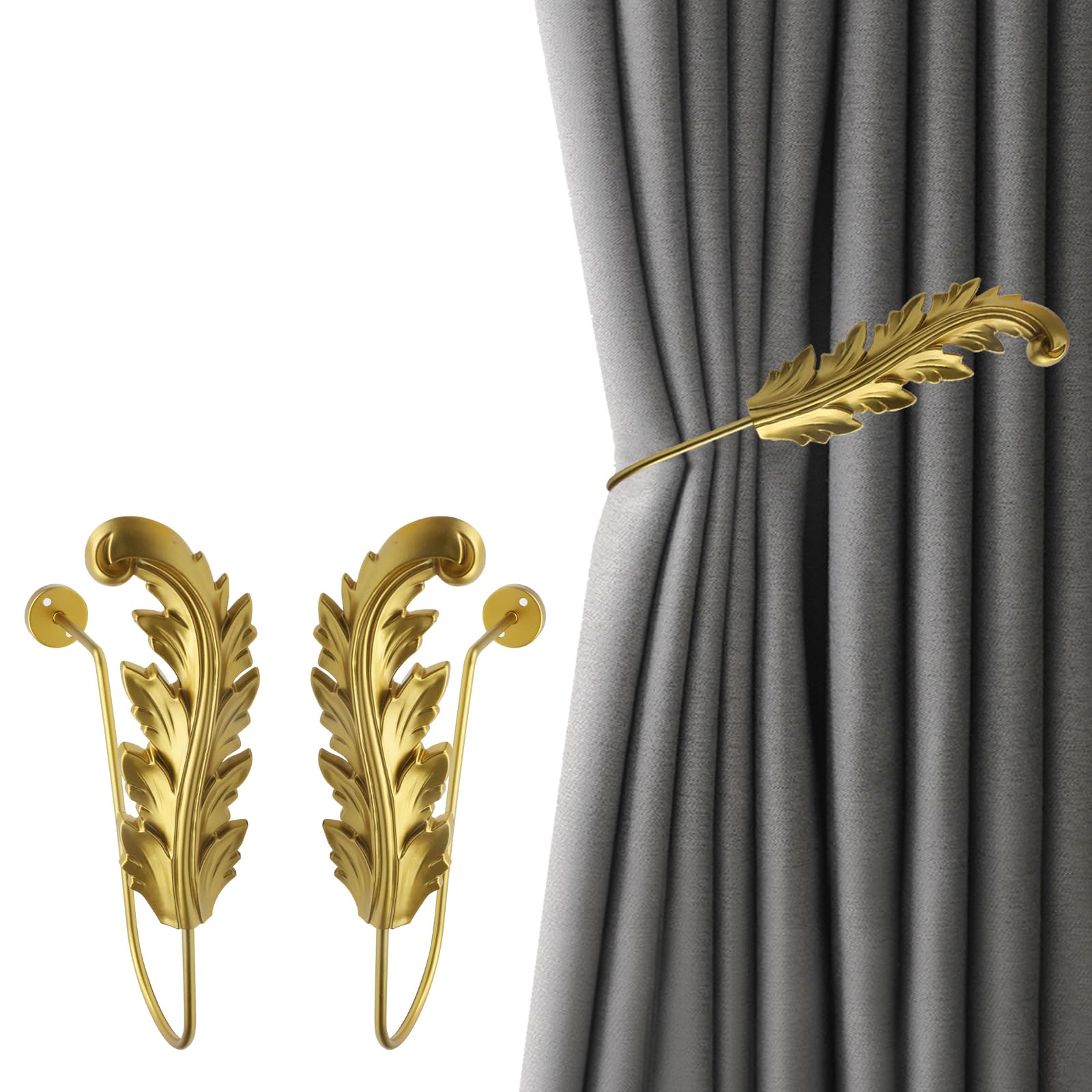 HEVSTIL 2Pack Leaf Shaped Curtain Holdbacks Curtain Hook Drapery Holdbacks Classical Metal Curtain Side Holders Decorative Wall Mounted Hooks