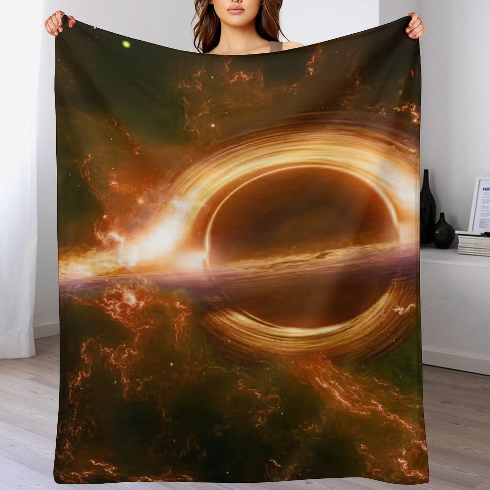 Manta de franela suave y de alta densidad Golden Black Hole con acabado premium