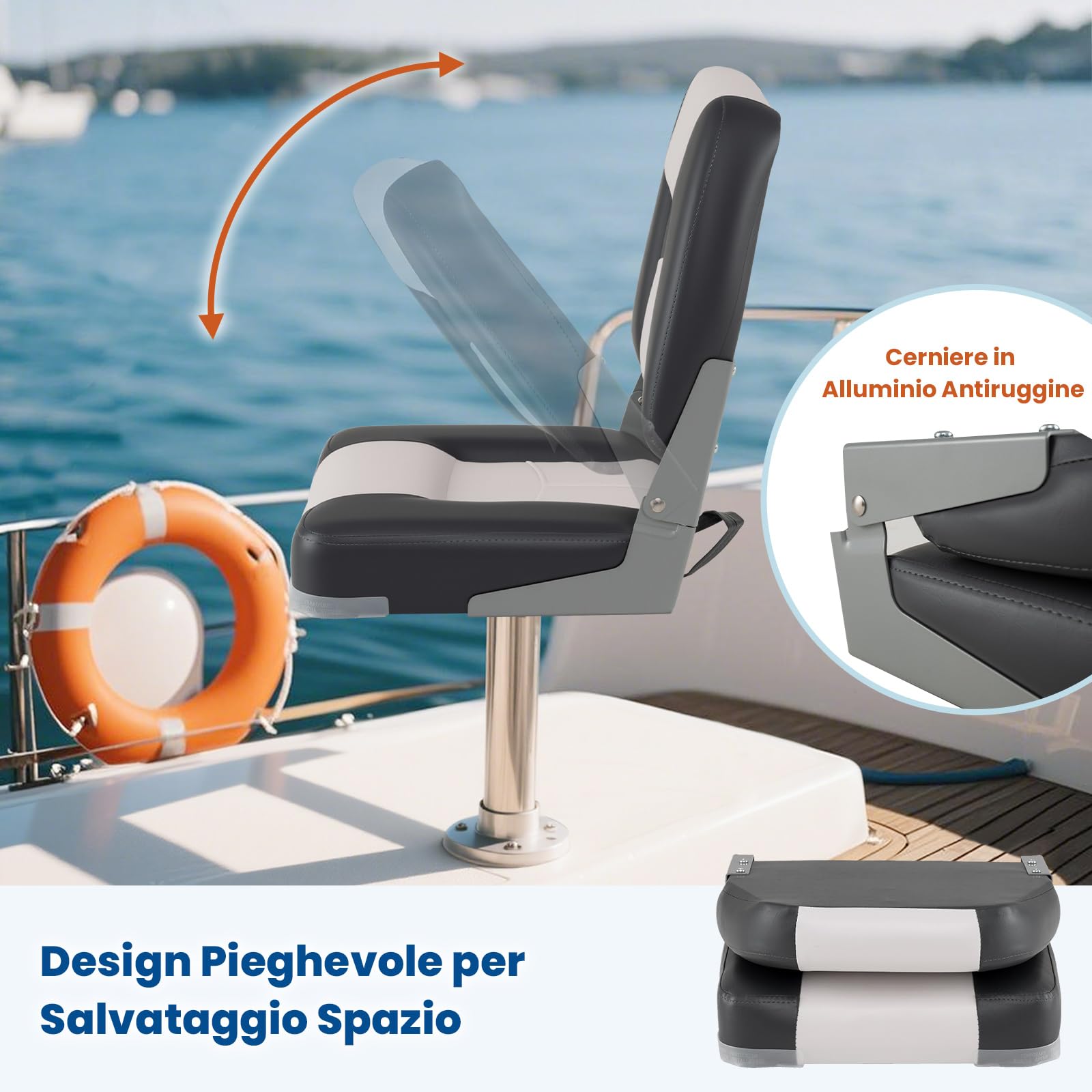 COSTWAY Set di 2 Sedie da Barca, Sedili Alti da Barca Pieghevole Morbide Imbottite Spesse, Sedile Nautica Ergonomico per Imbarcazioni da Pesca, 42 x 49 x 51 cm, Grigio e Bianco