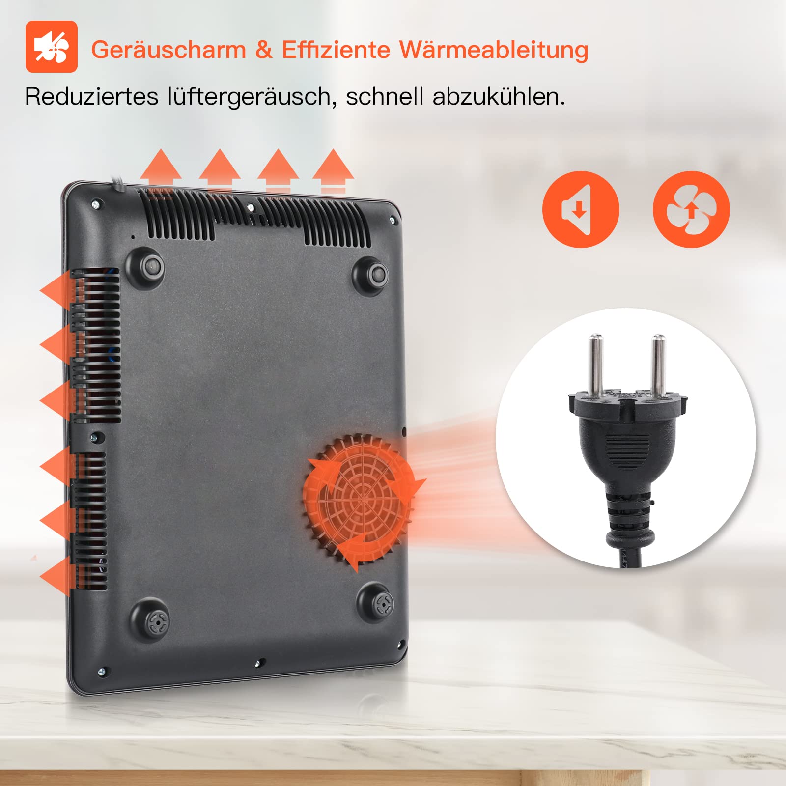Induktionskochplatte, IsEasy Induktionskochfeld 1 Platte 2100W, 28cm Kochplatte, Tragbares, mit Stecker, 9 Heizstufen, 8-Stunden-Timer, Touch-Steuerung, Booster-Funktion, Schwarz…