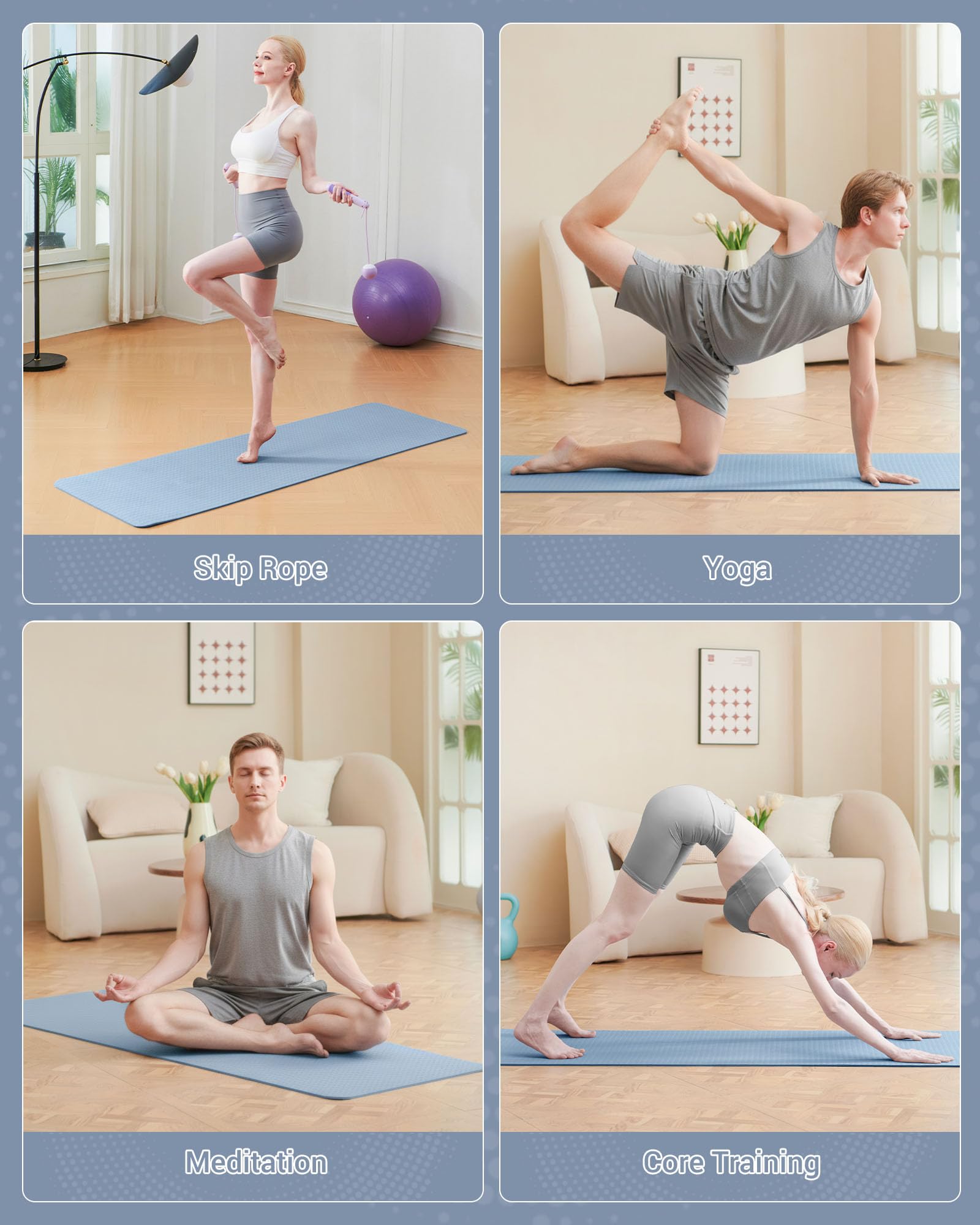 Good Nite Tappetino da ginnastica, yoga, fitness, antiscivolo, per allenamento, sport, turn, pilates, con tracolla, 183 x 61 x 0,6 cm