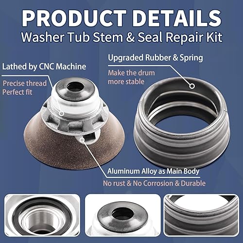 Miniatura 2 de 6-2095720 Cosamatcozon Kit de reparación de vástago y sello de bañera de lavadora (incluye ensamblaje de cubo, sello y tuerca de llave) - Compatible