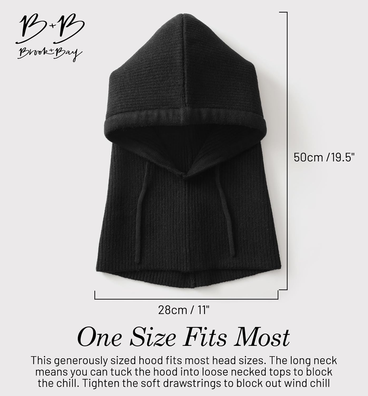 Brook + Bay Knitted Hooded Scarf - Knit Balaclava Hood Scarf for Women Winter - Stylish Hooded Hat, Neck Warmer Black - Image 5