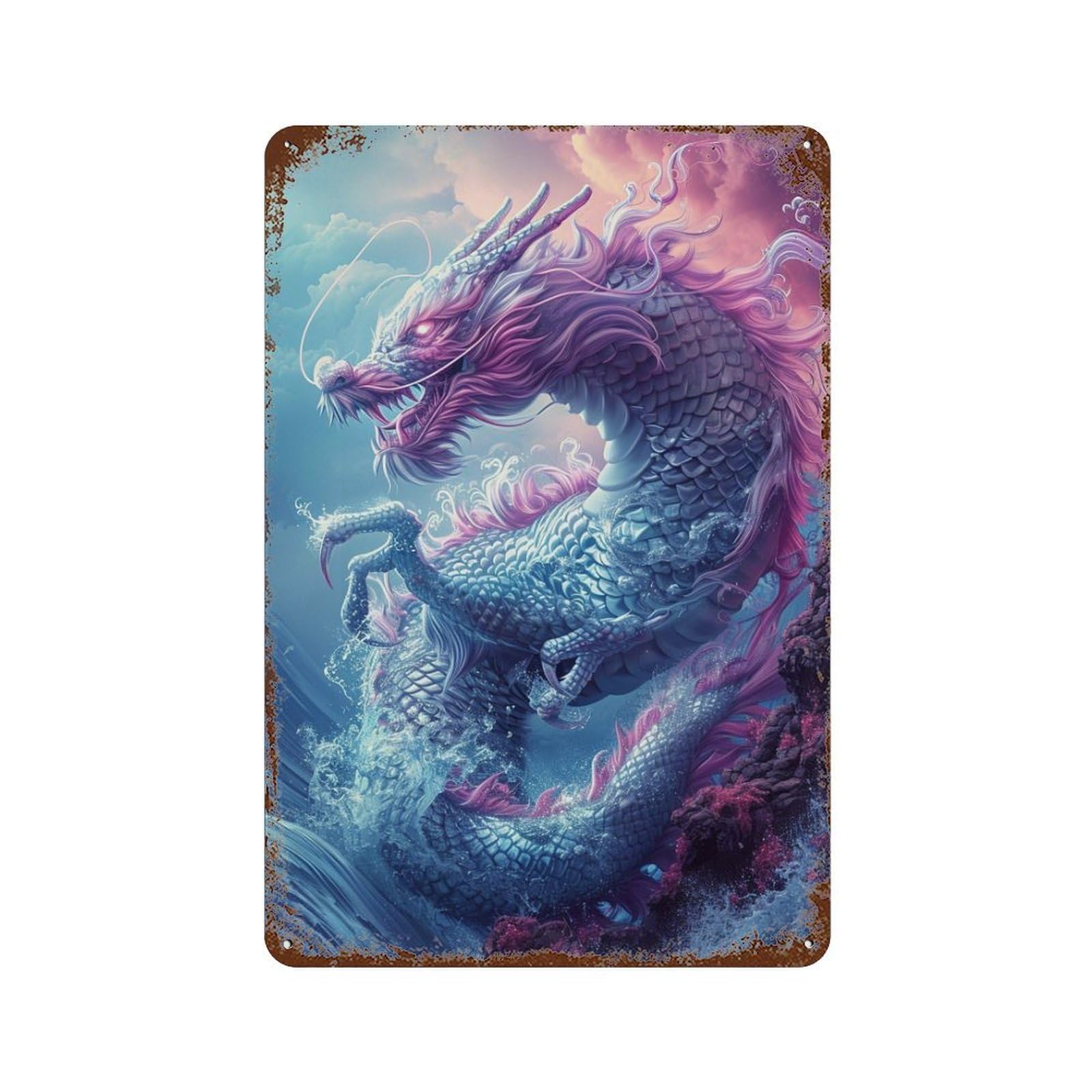 Fantasy Dragon Artwork-21 Rust Effect Tin Sign 11.8"x7.9", Farmhouse Wall Decor for Living Room, Hallway And Home Decor