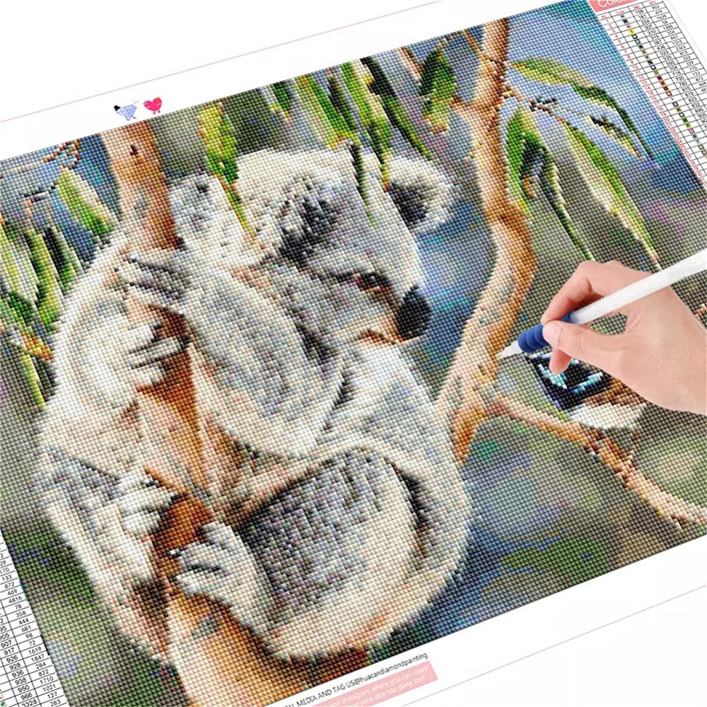 5D Diamant Peinture Koala Animal,DIY Diamond Painting Kits,Broderie Diamant Kit Complet,Peinture Diamant Point De Croix,Adultes Strass Diamant Arts Craft Home Décoration Murale 90x120cm,35x47in