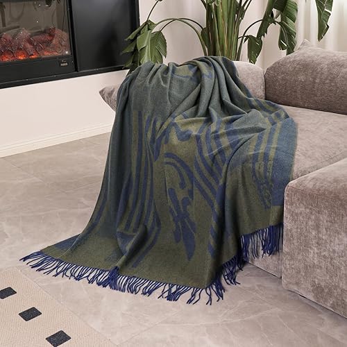 Miniatura 1 de Temminc Woolly Mammoth - Manta de lana merina, grande de 55 x 83 pulgadas, 1.5 libras, manta de lana con flecos a la rodilla para sofá, cama, viajes