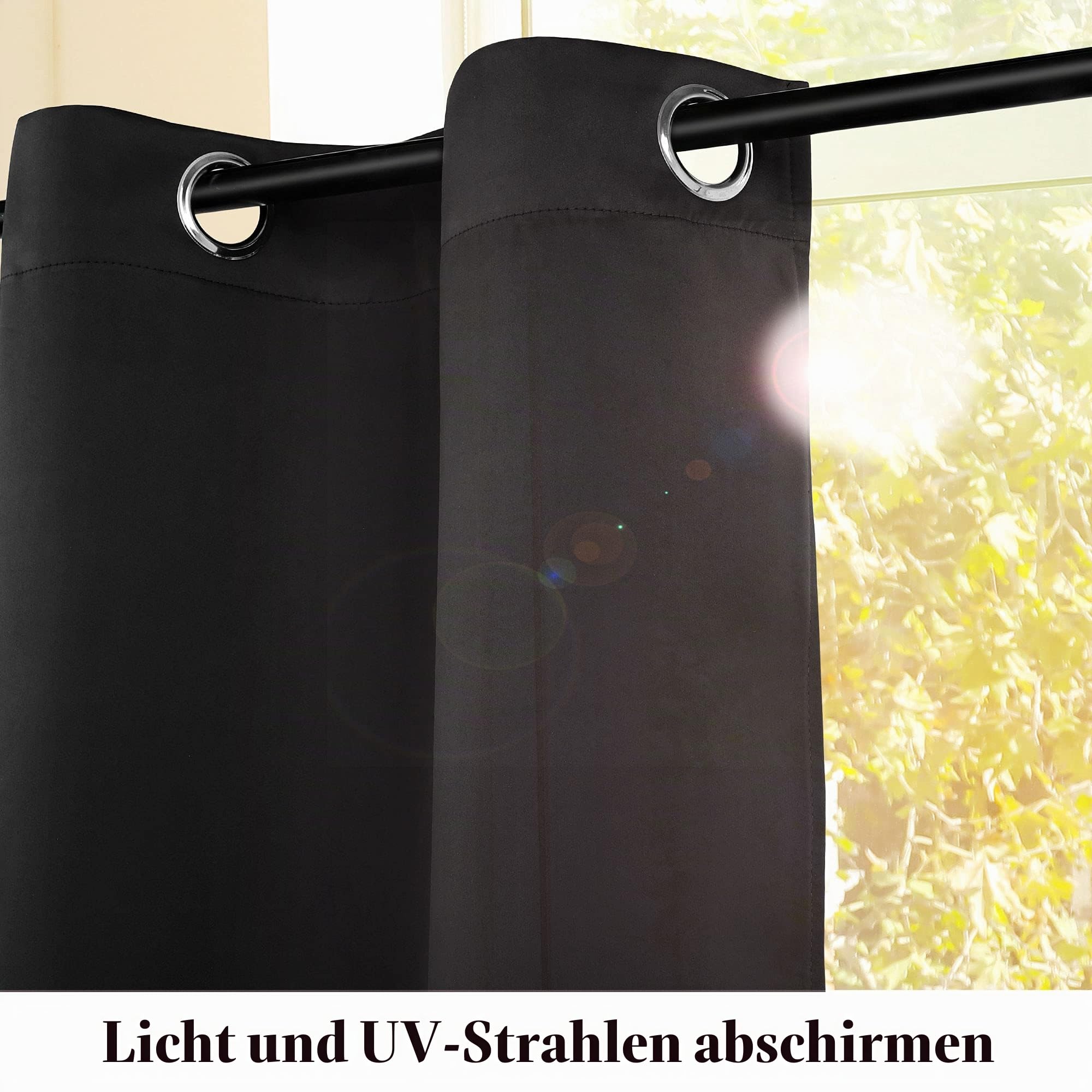 PiccoCasa 2er Set Gardine für Küche Polyester Scheibengardine Kurzgardine Blickdicht Kleine Gardine Schwarz 90H x 132B cm
